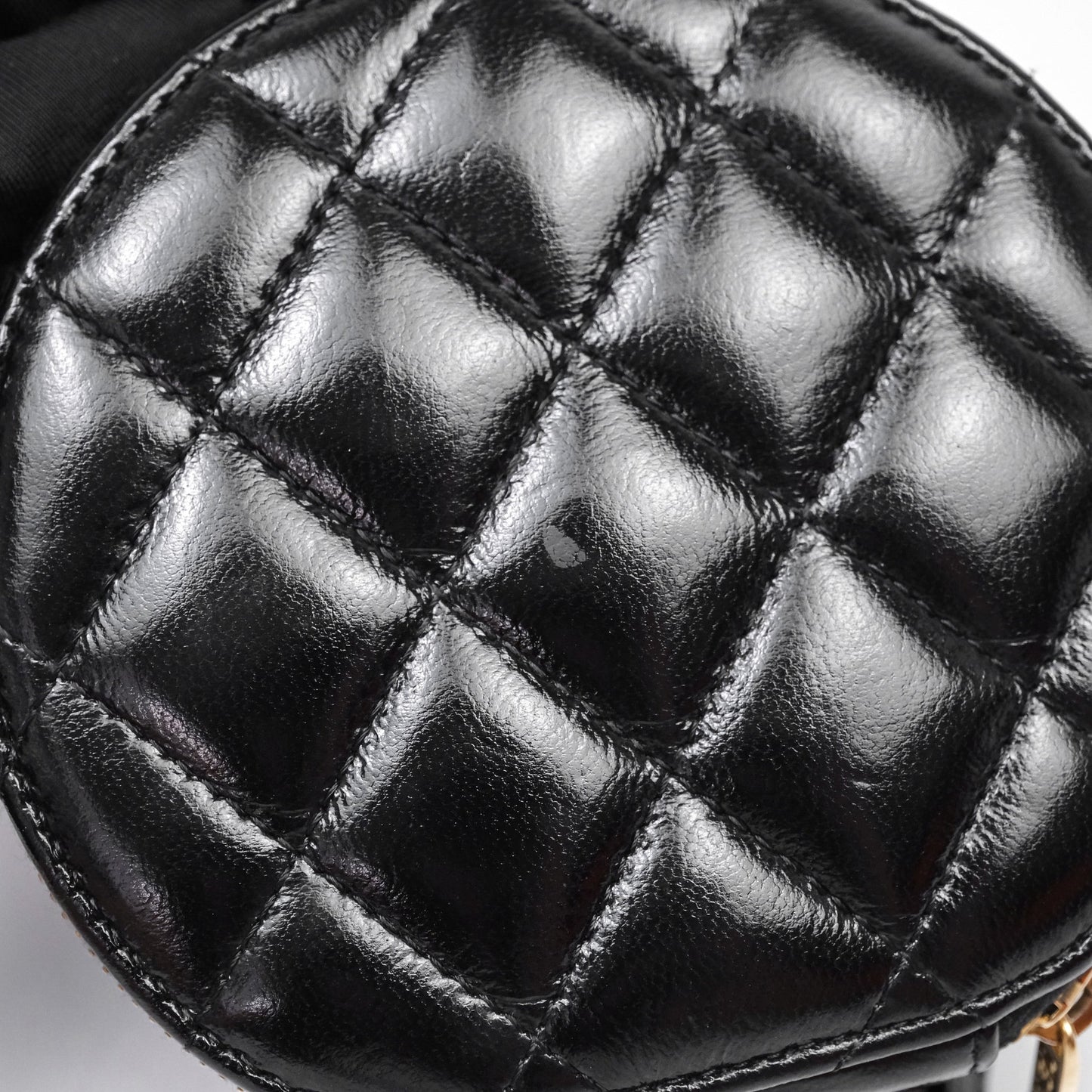 Chanel Mini Round Vanity Bag Handle With Care Black Glazed Lambskin Gold Hardware