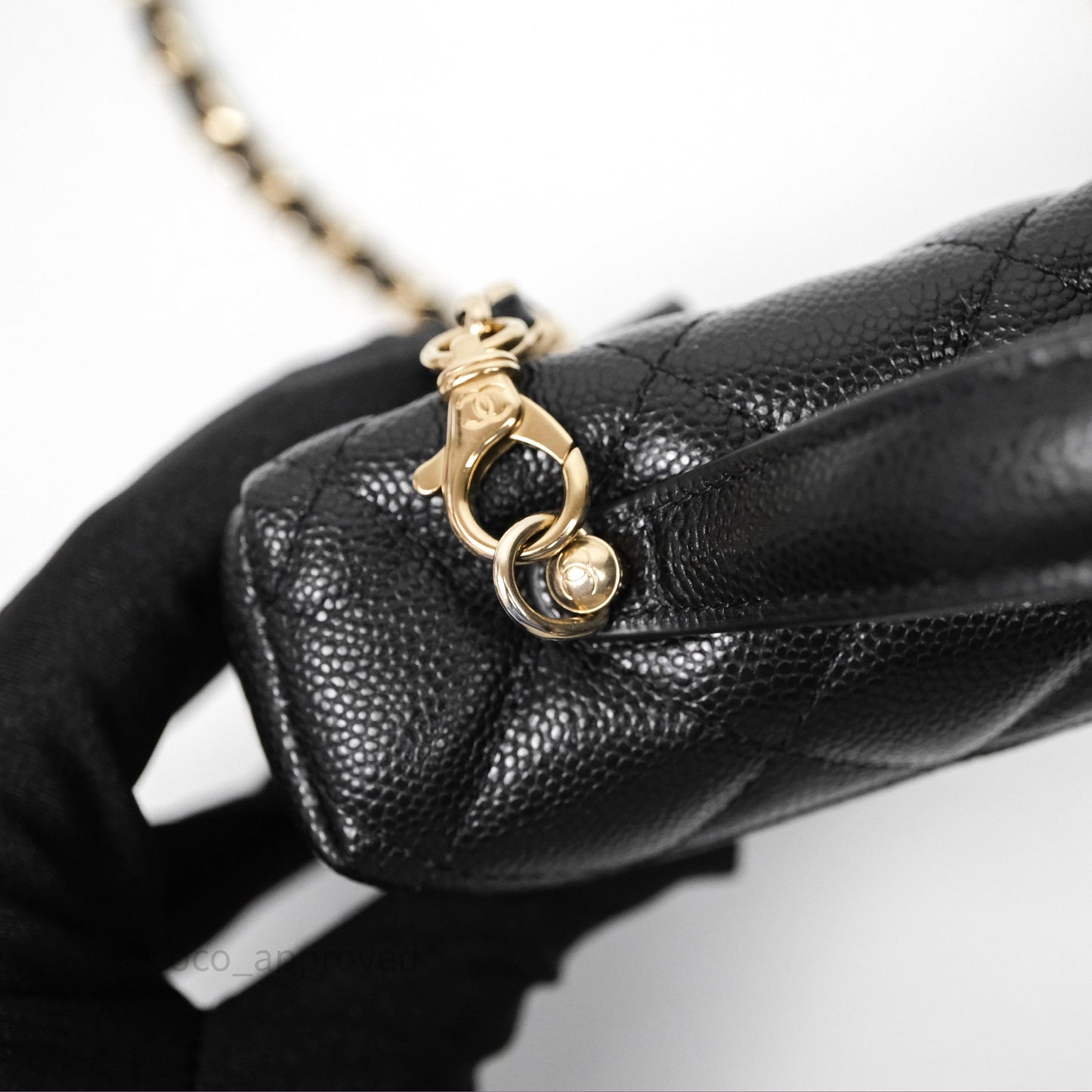 Chanel Top Handle Long Vanity with Chain Black Caviar Gold Hardware