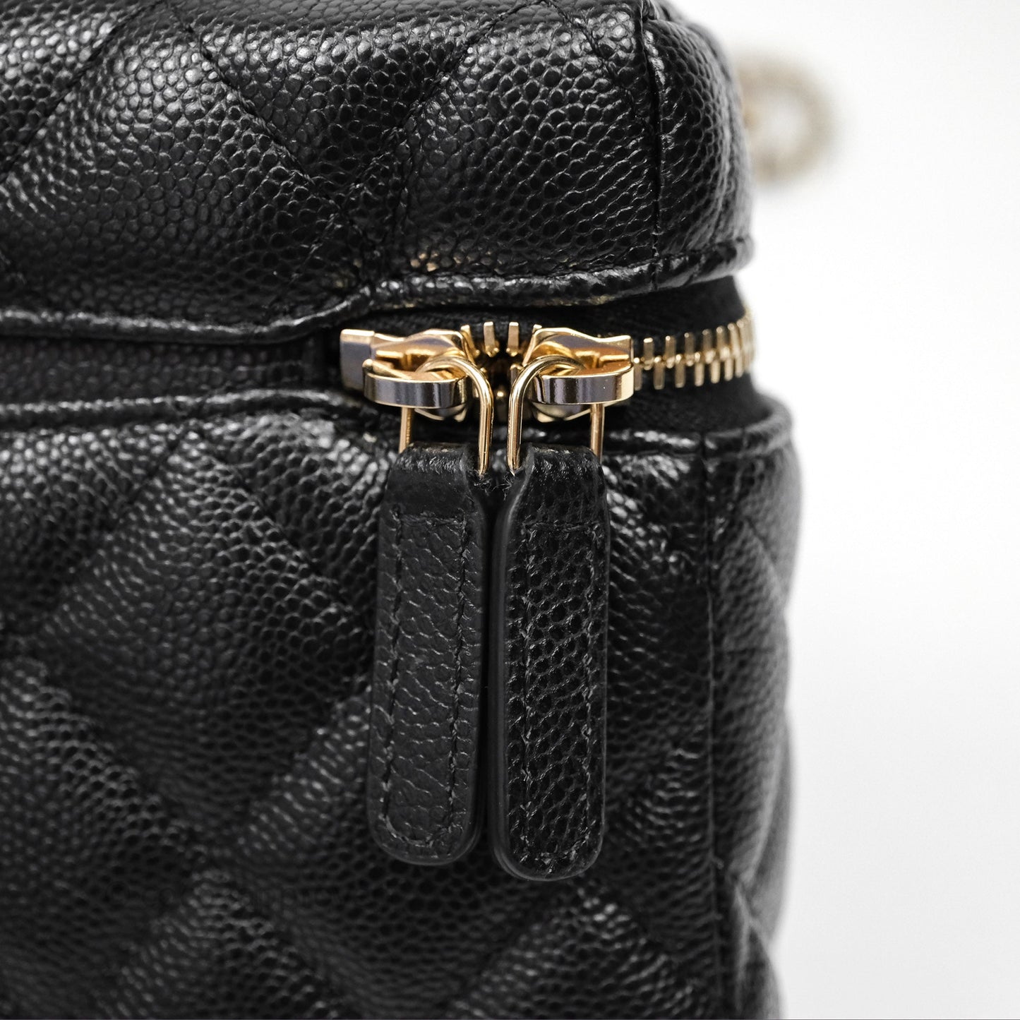Chanel Top Handle Long Vanity with Chain Black Caviar Gold Hardware