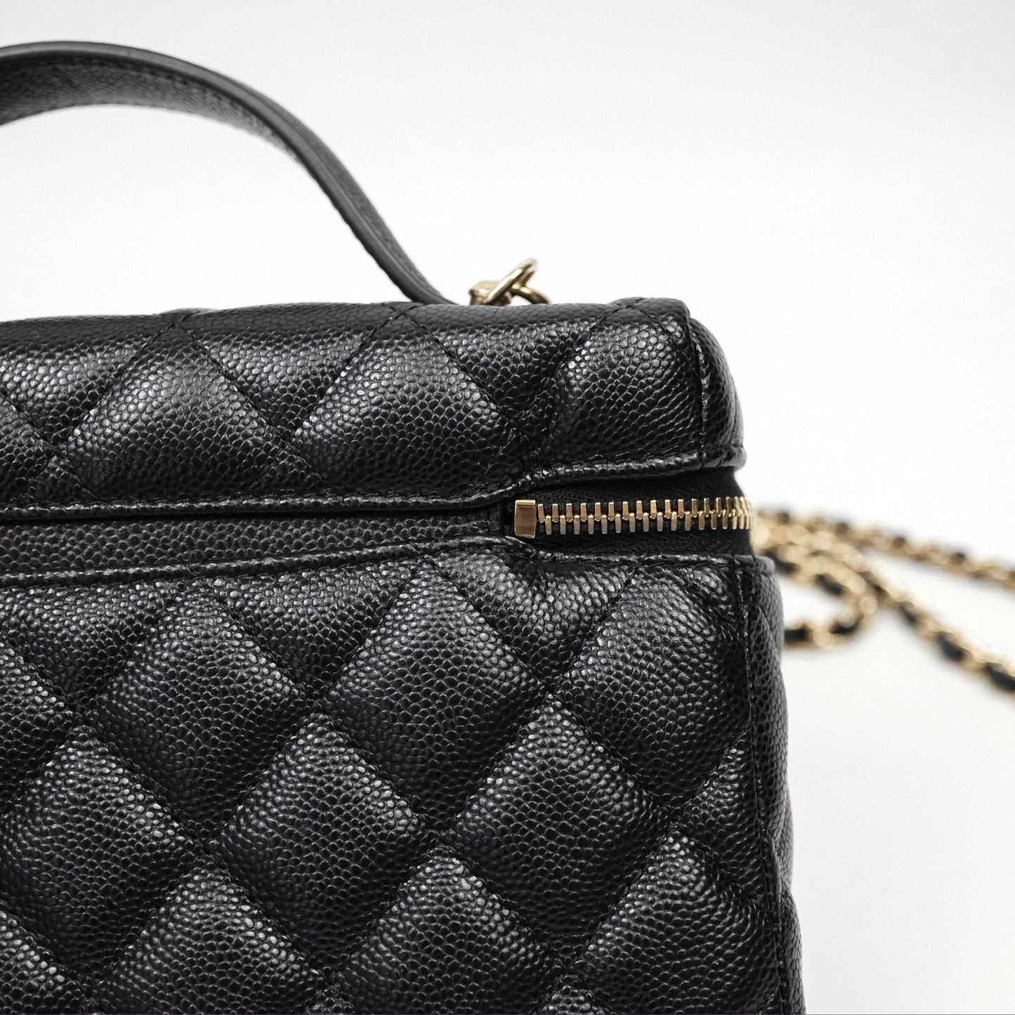 Chanel Top Handle Long Vanity with Chain Black Caviar Gold Hardware