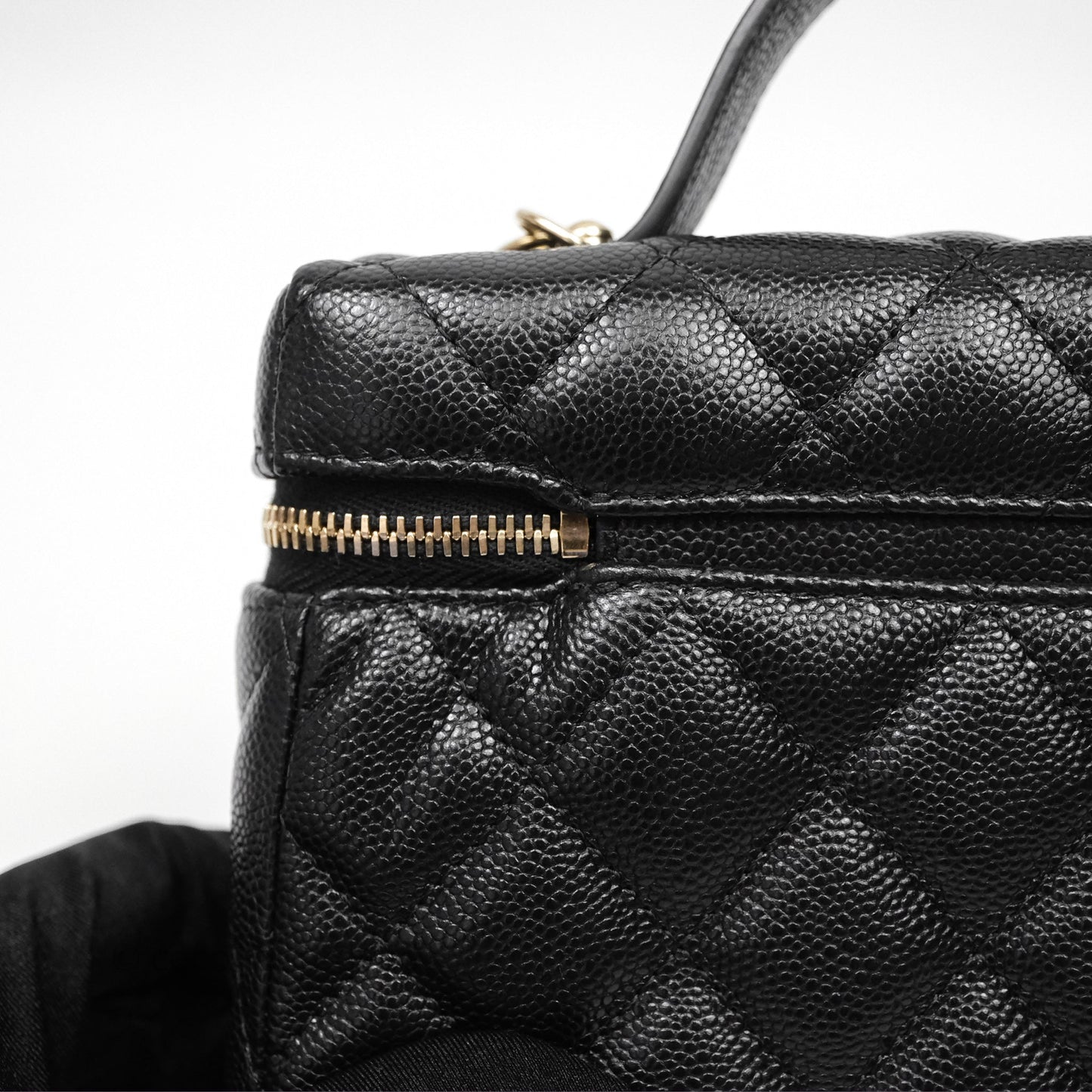 Chanel Top Handle Long Vanity with Chain Black Caviar Gold Hardware