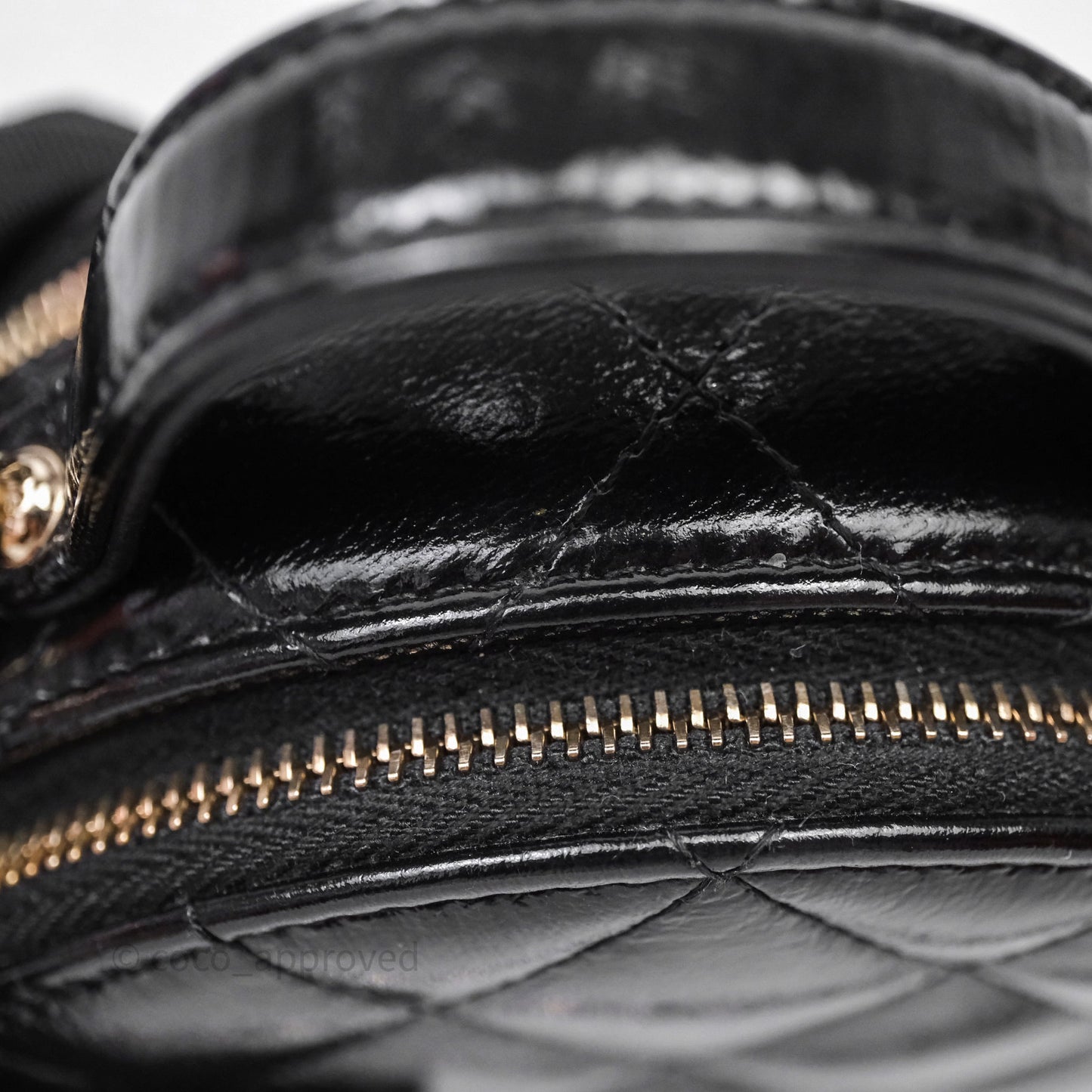 Chanel Mini Round Vanity Bag Handle With Care Black Glazed Lambskin Gold Hardware