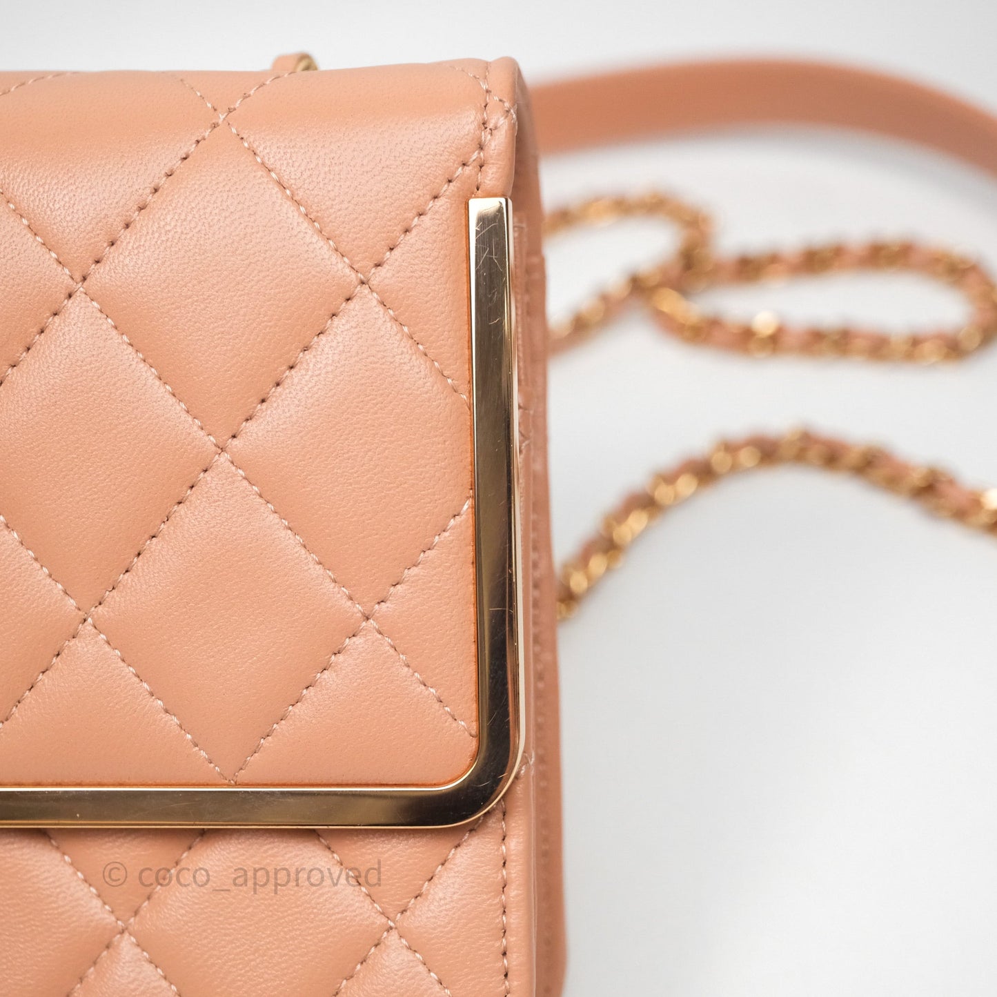 Chanel Quilted Frame Wallet On Chain WOC Beige Lambskin Rose Gold Hardware