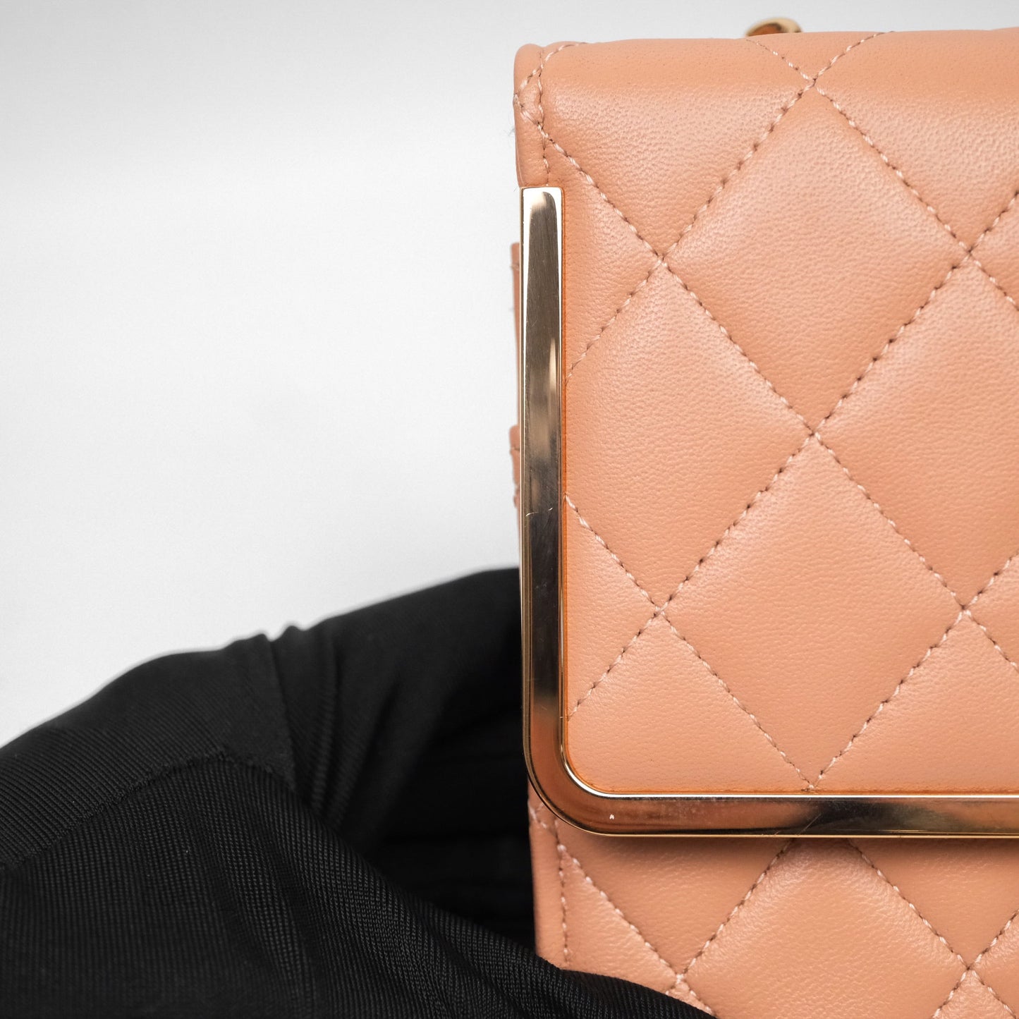 Chanel Quilted Frame Wallet On Chain WOC Beige Lambskin Rose Gold Hardware