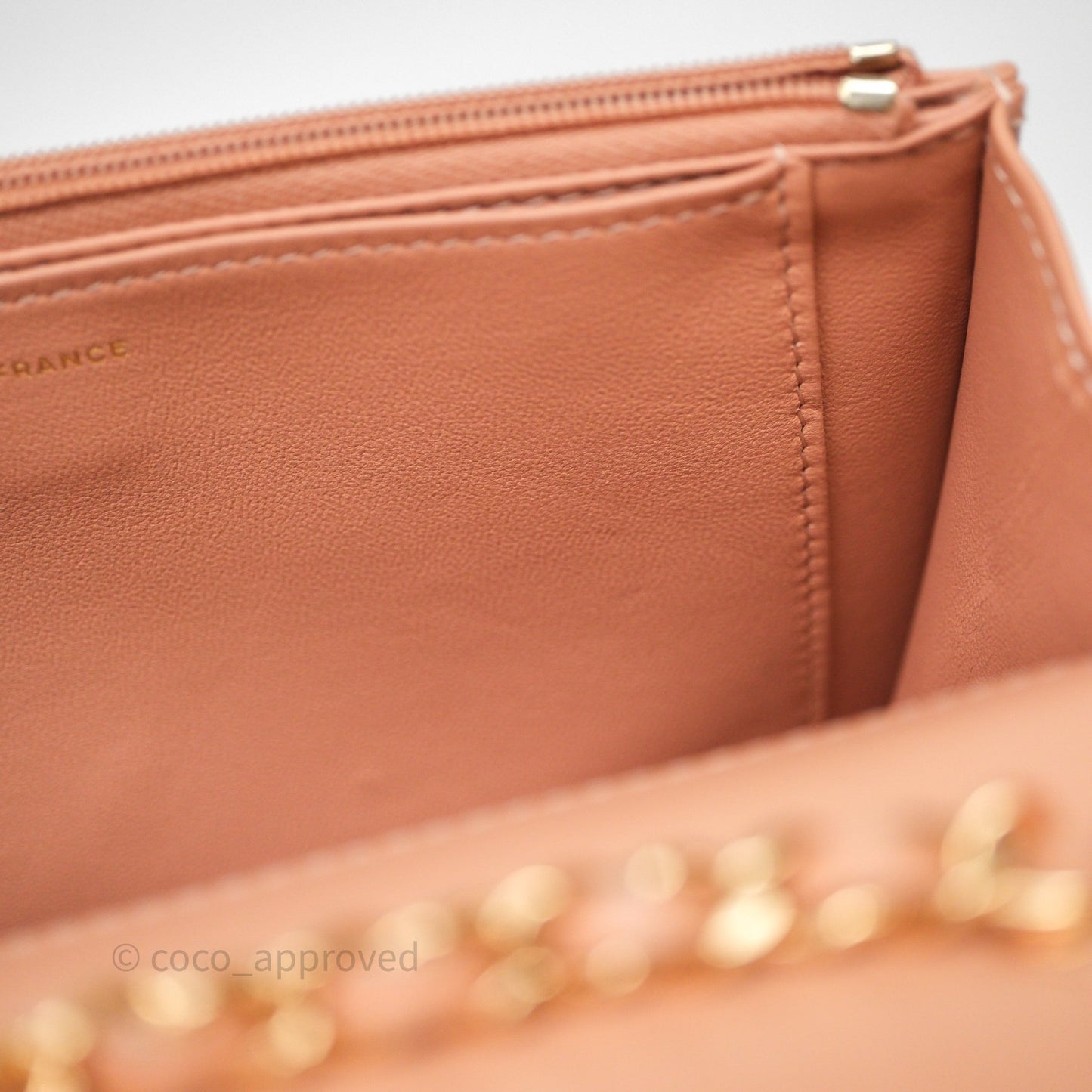 Chanel Quilted Frame Wallet On Chain WOC Beige Lambskin Rose Gold Hardware