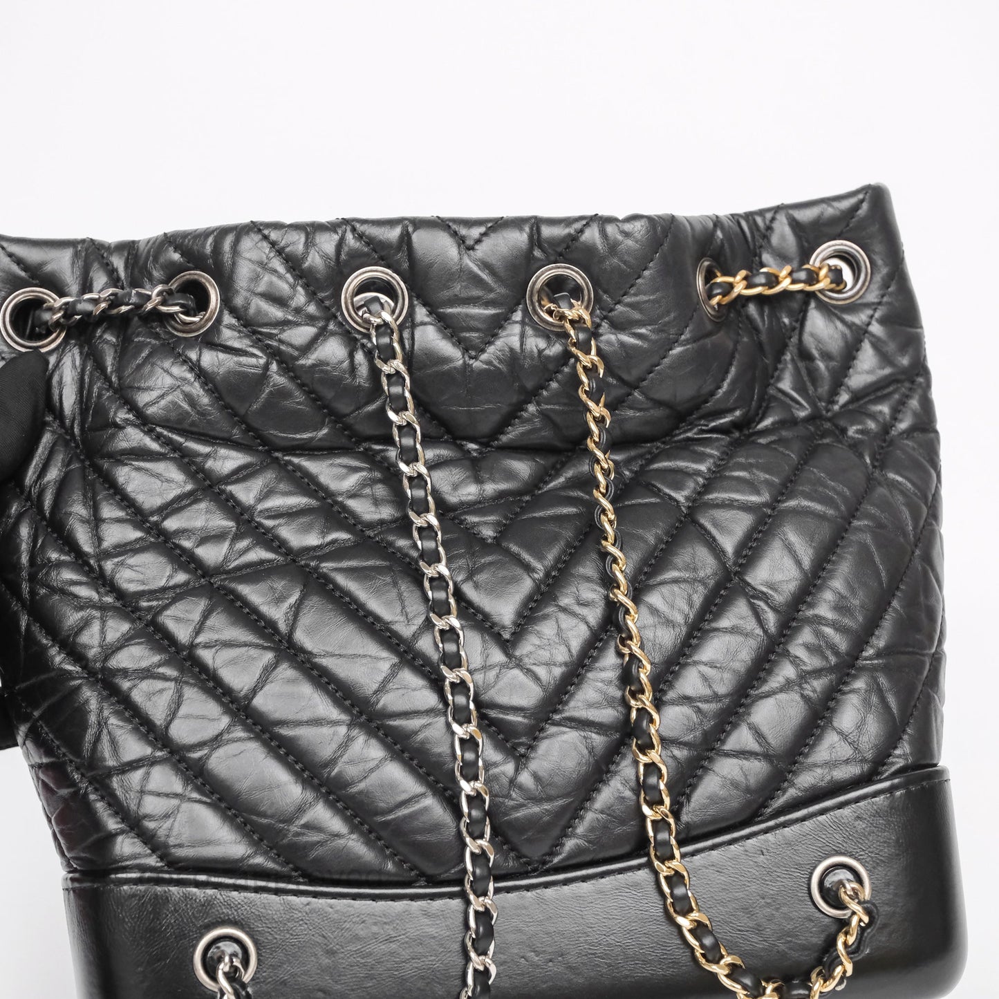 Chanel Small Chevron Gabrielle Backpack Black Aged Calfskin