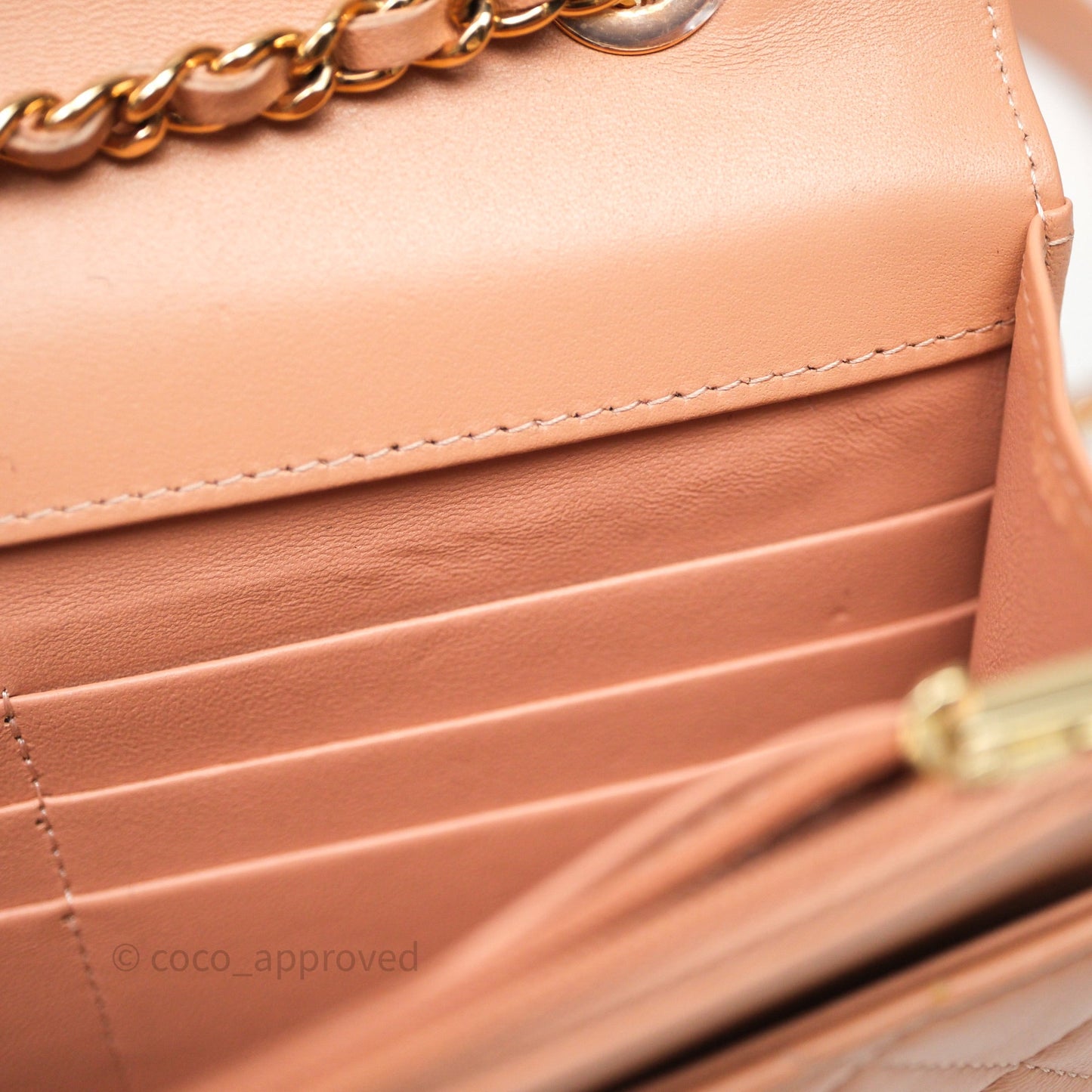 Chanel Quilted Frame Wallet On Chain WOC Beige Lambskin Rose Gold Hardware