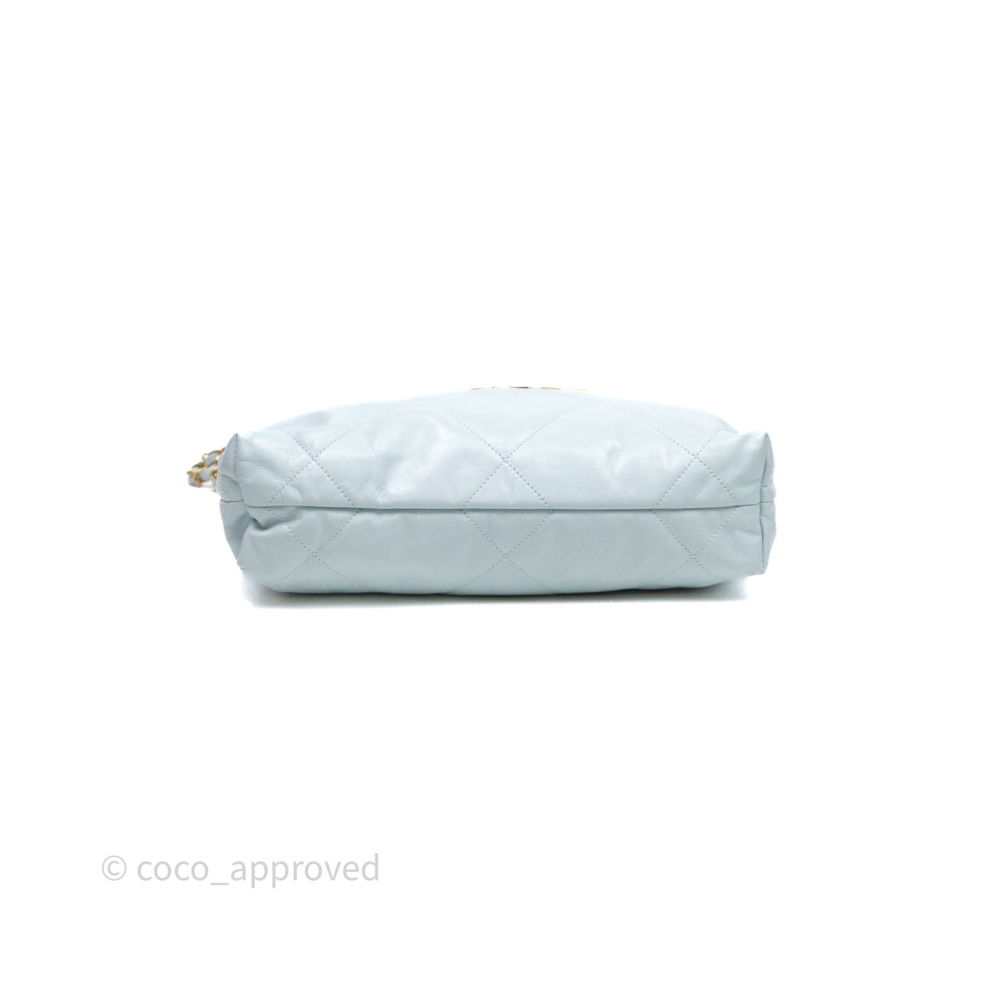 Chanel 22 Small Light Blue Shiny Calfskin Aged Gold Hardware