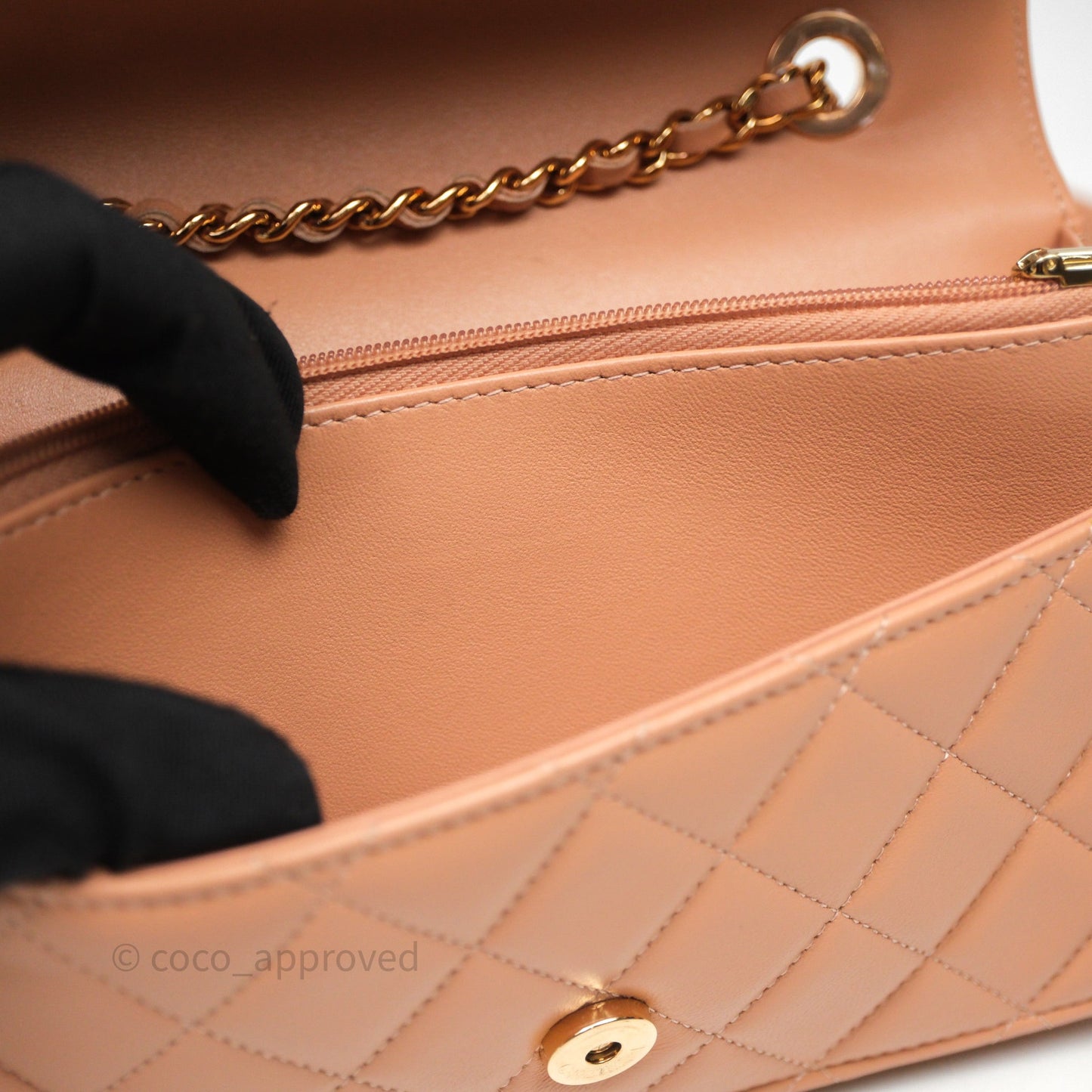 Chanel Quilted Frame Wallet On Chain WOC Beige Lambskin Rose Gold Hardware