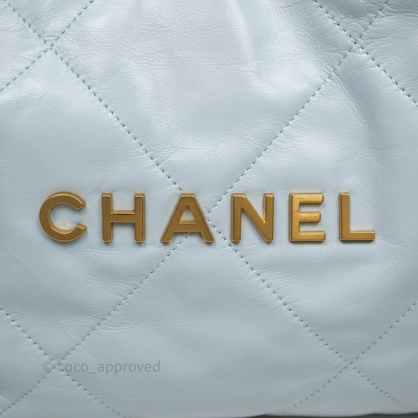 Chanel 22 Small Light Blue Shiny Calfskin Aged Gold Hardware
