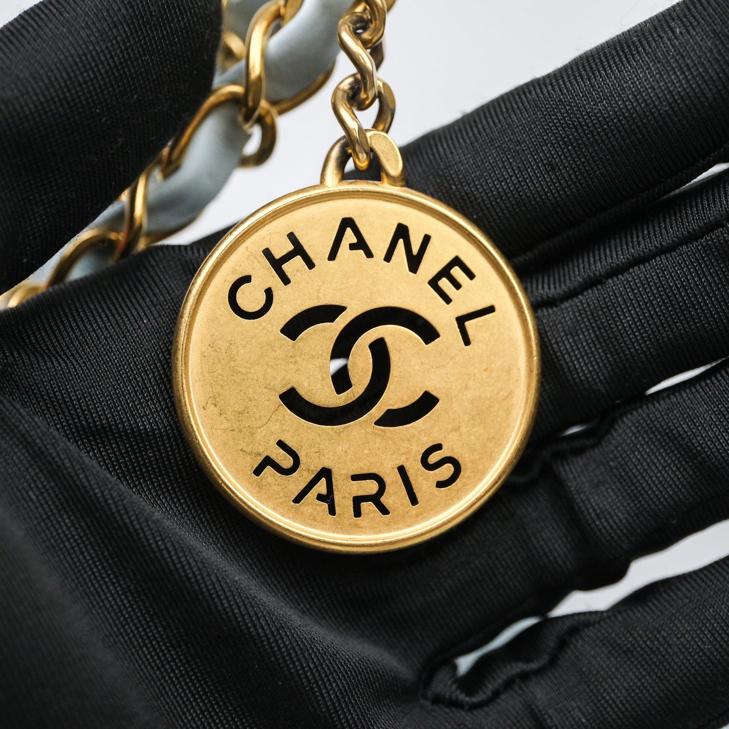 Chanel 22 Small Light Blue Shiny Calfskin Aged Gold Hardware