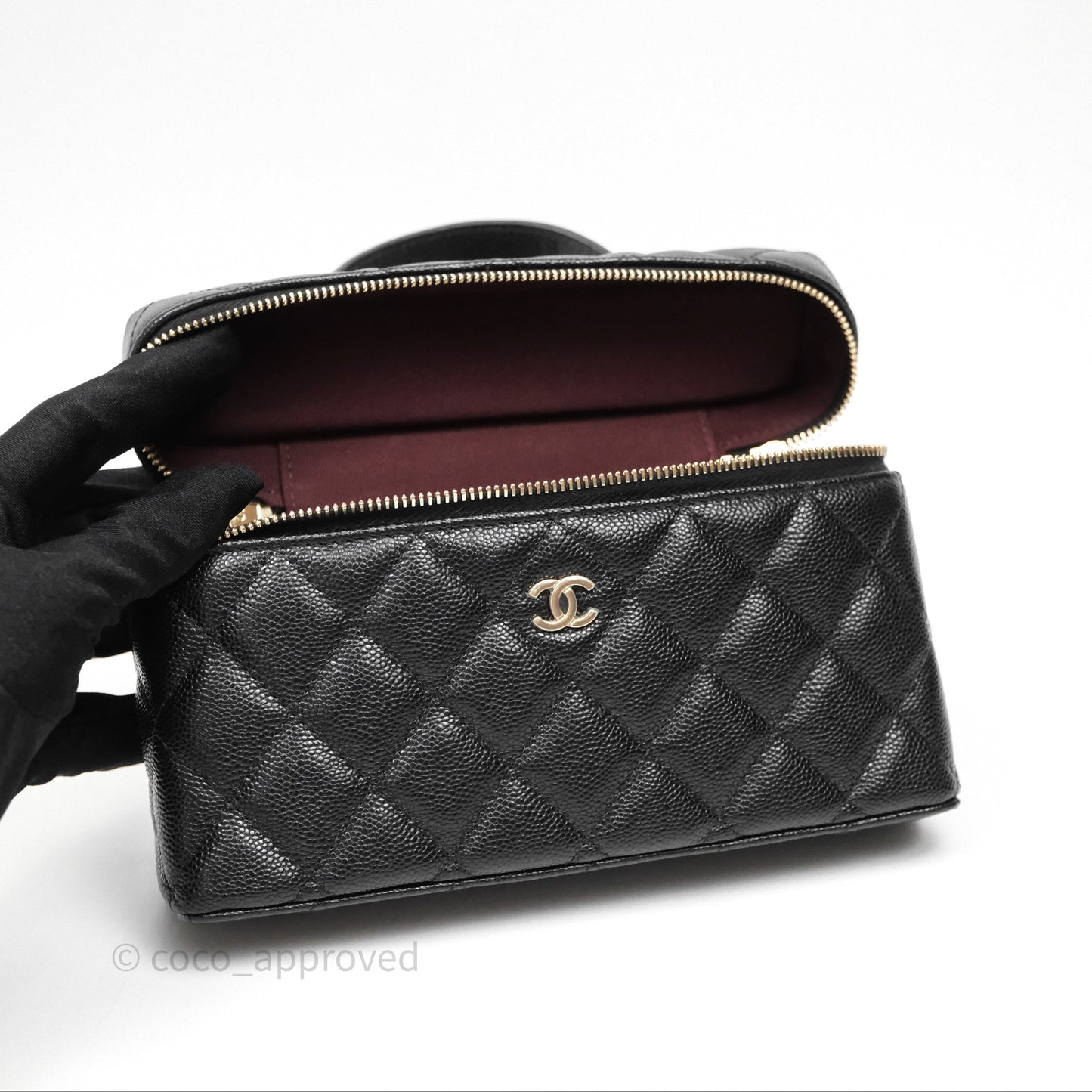 Chanel Top Handle Long Vanity with Chain Black Caviar Gold Hardware