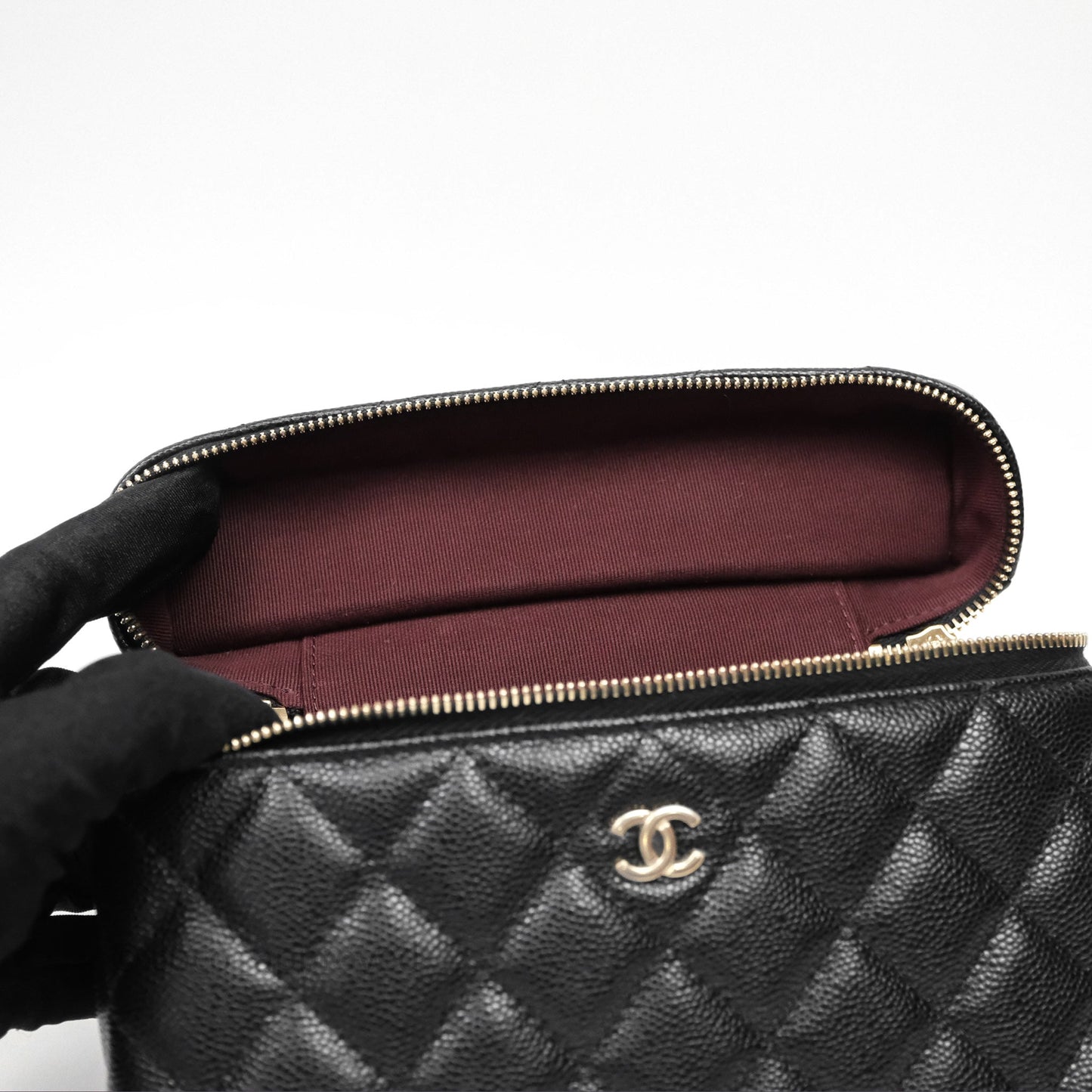 Chanel Top Handle Long Vanity with Chain Black Caviar Gold Hardware