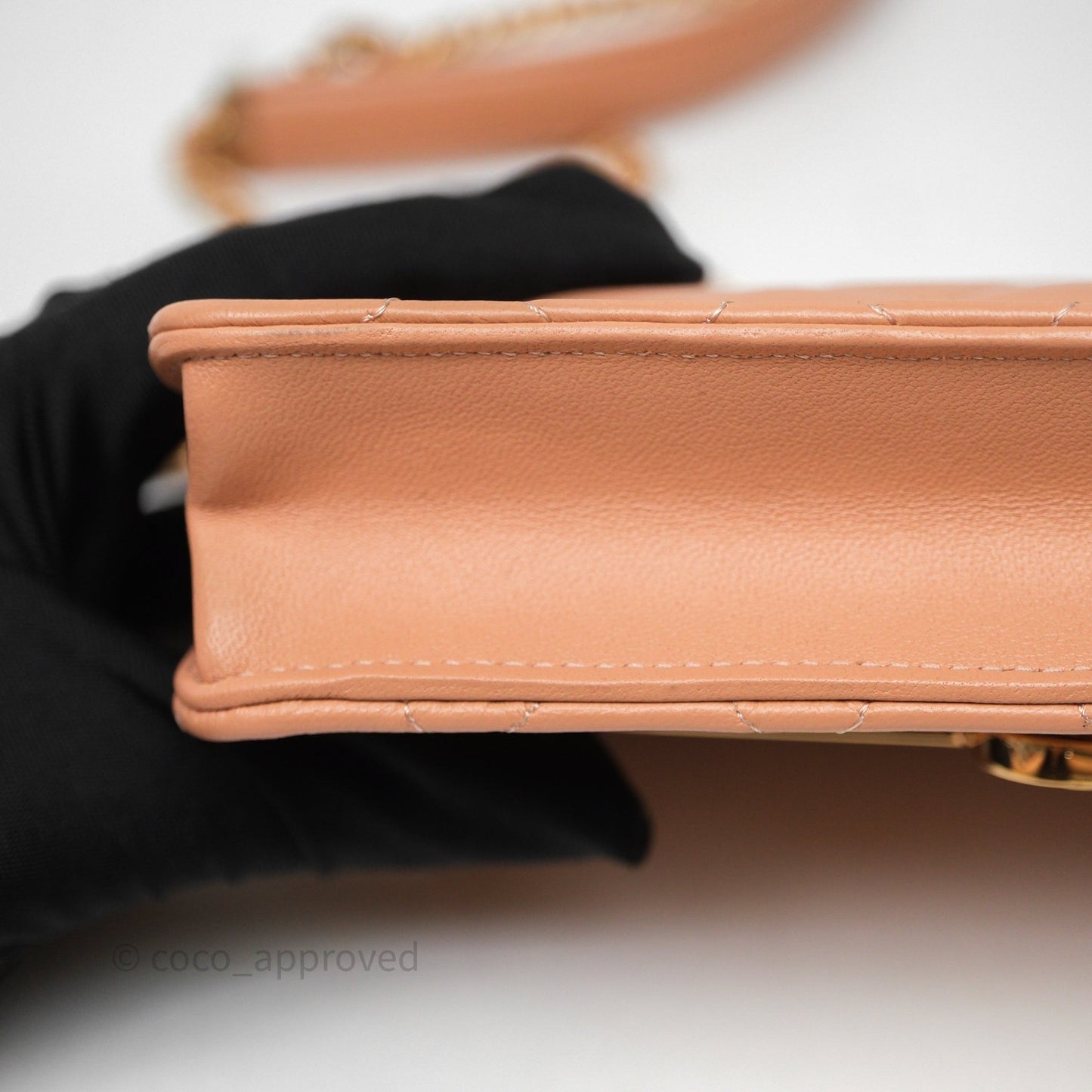 Chanel Quilted Frame Wallet On Chain WOC Beige Lambskin Rose Gold Hardware