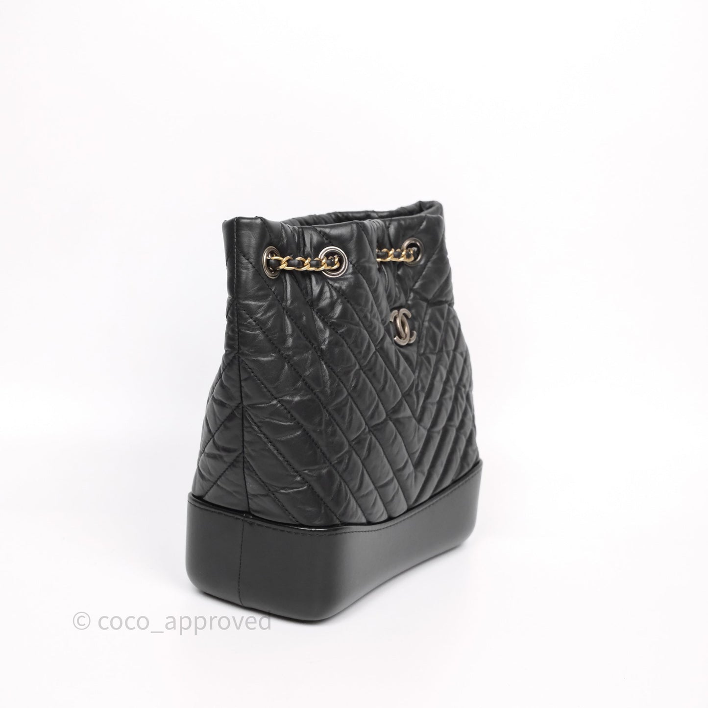 Chanel Small Chevron Gabrielle Backpack Black Aged Calfskin