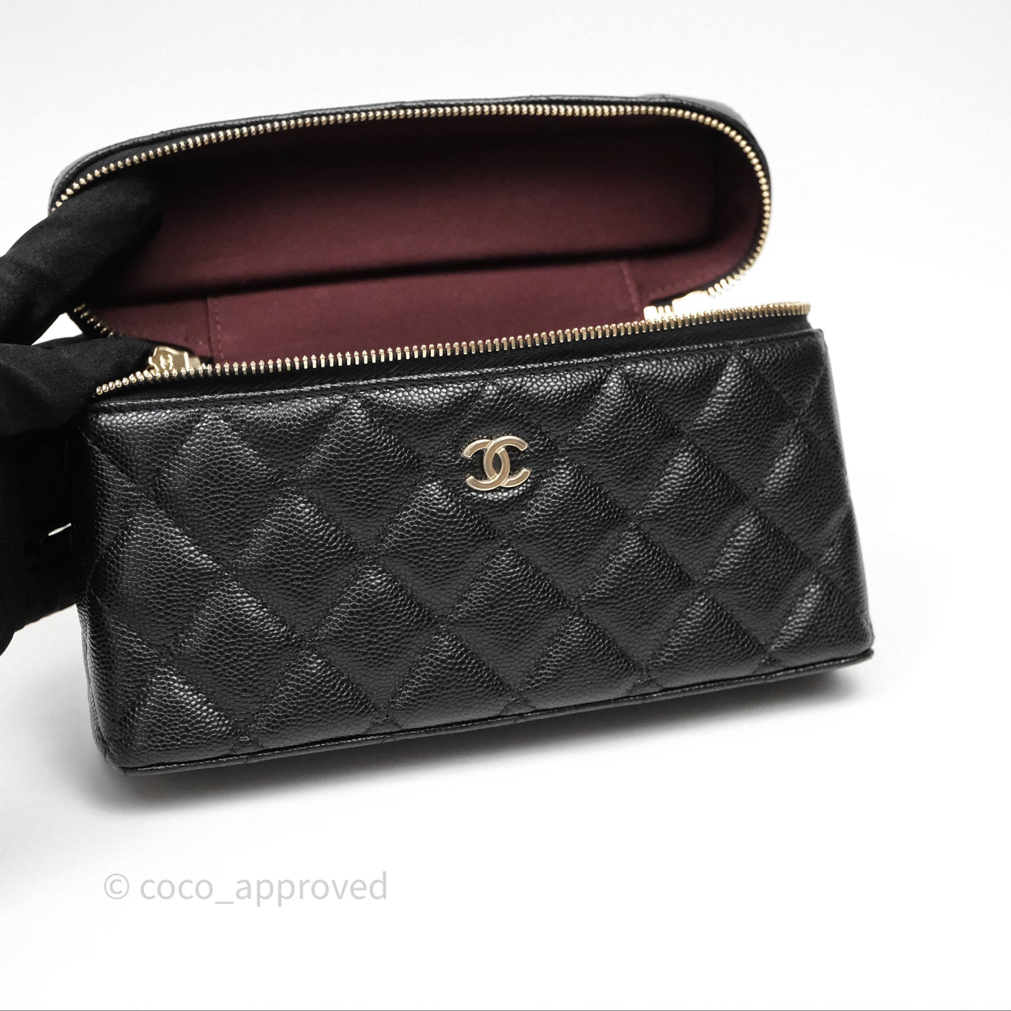 Chanel Top Handle Long Vanity with Chain Black Caviar Gold Hardware