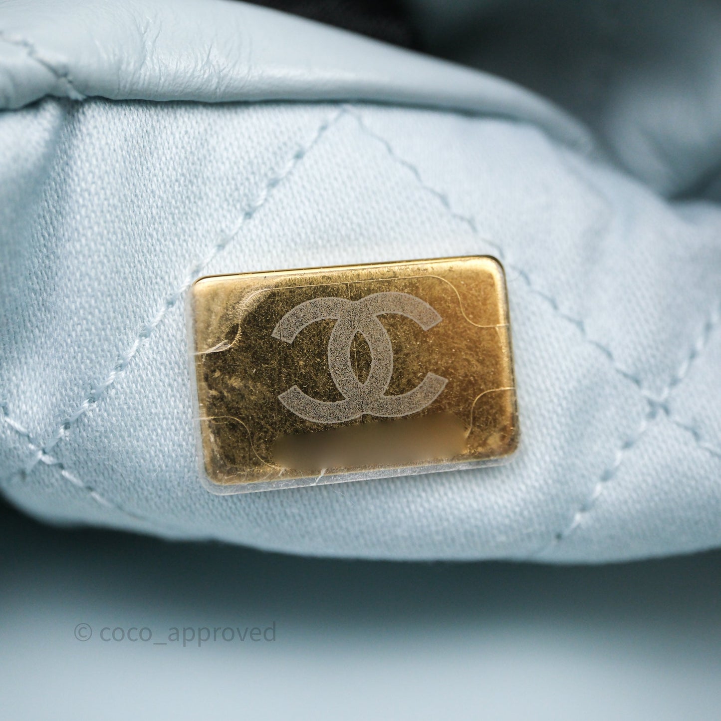 Chanel 22 Small Light Blue Shiny Calfskin Aged Gold Hardware