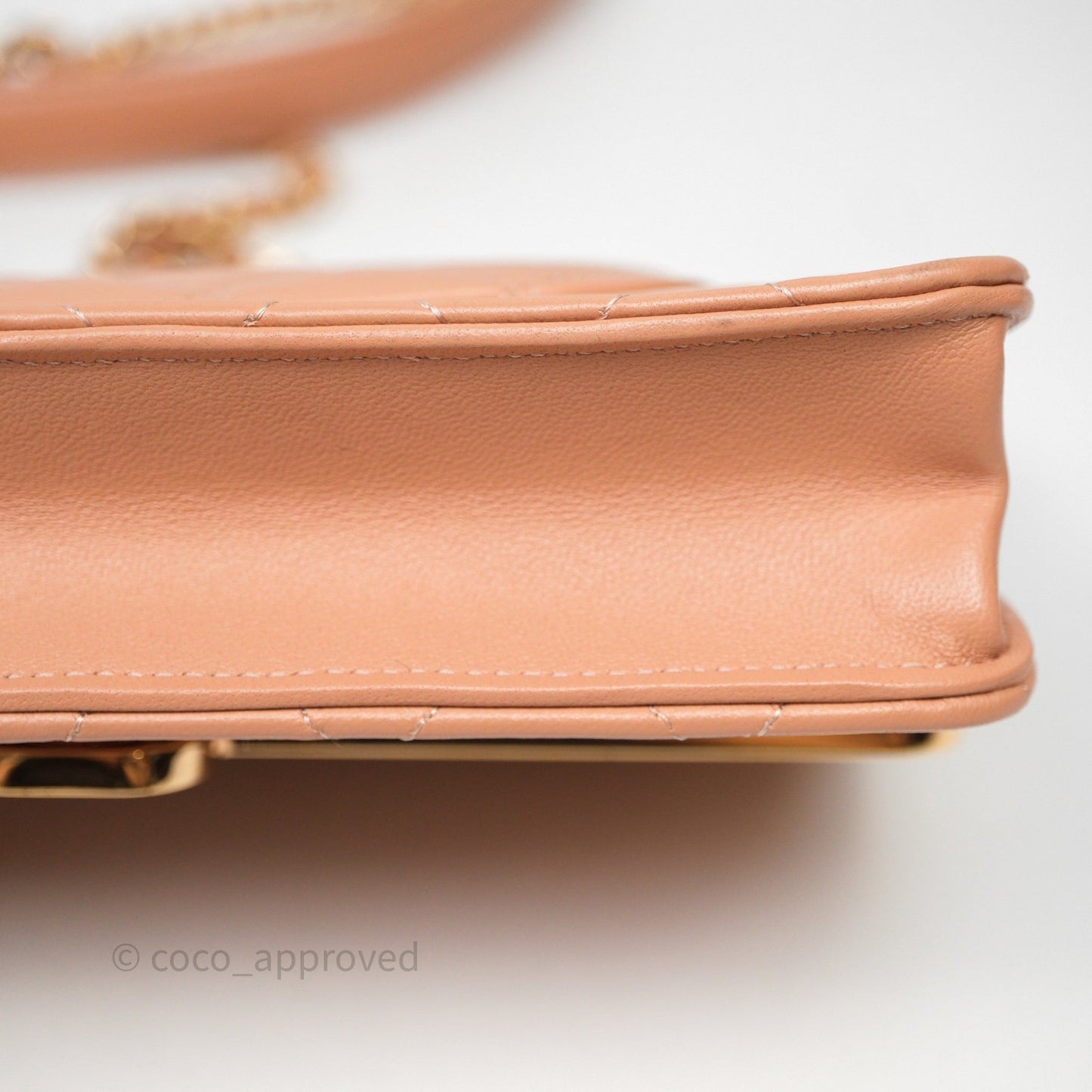 Chanel Quilted Frame Wallet On Chain WOC Beige Lambskin Rose Gold Hardware