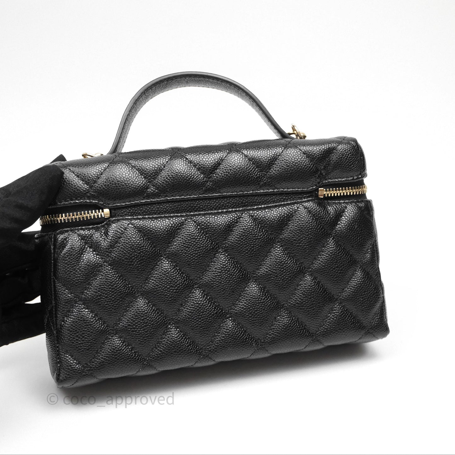 Chanel Top Handle Long Vanity with Chain Black Caviar Gold Hardware