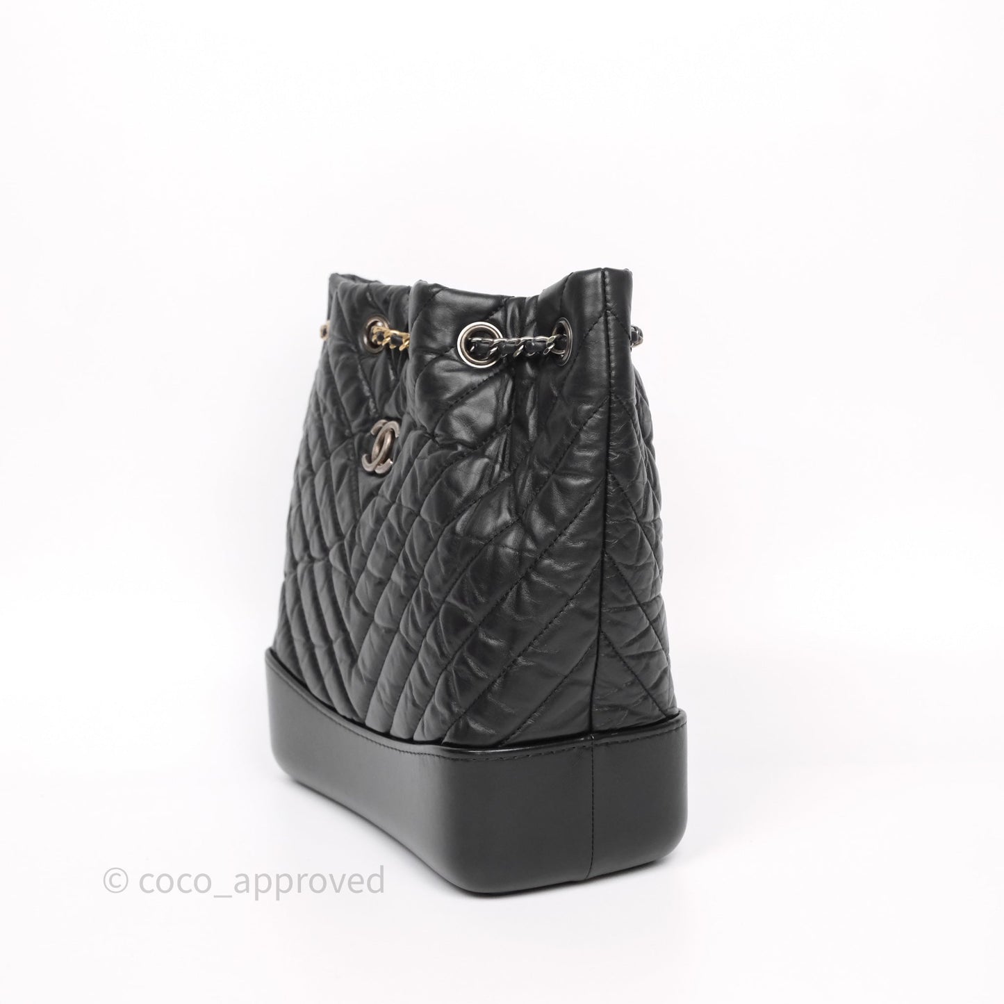 Chanel Small Chevron Gabrielle Backpack Black Aged Calfskin