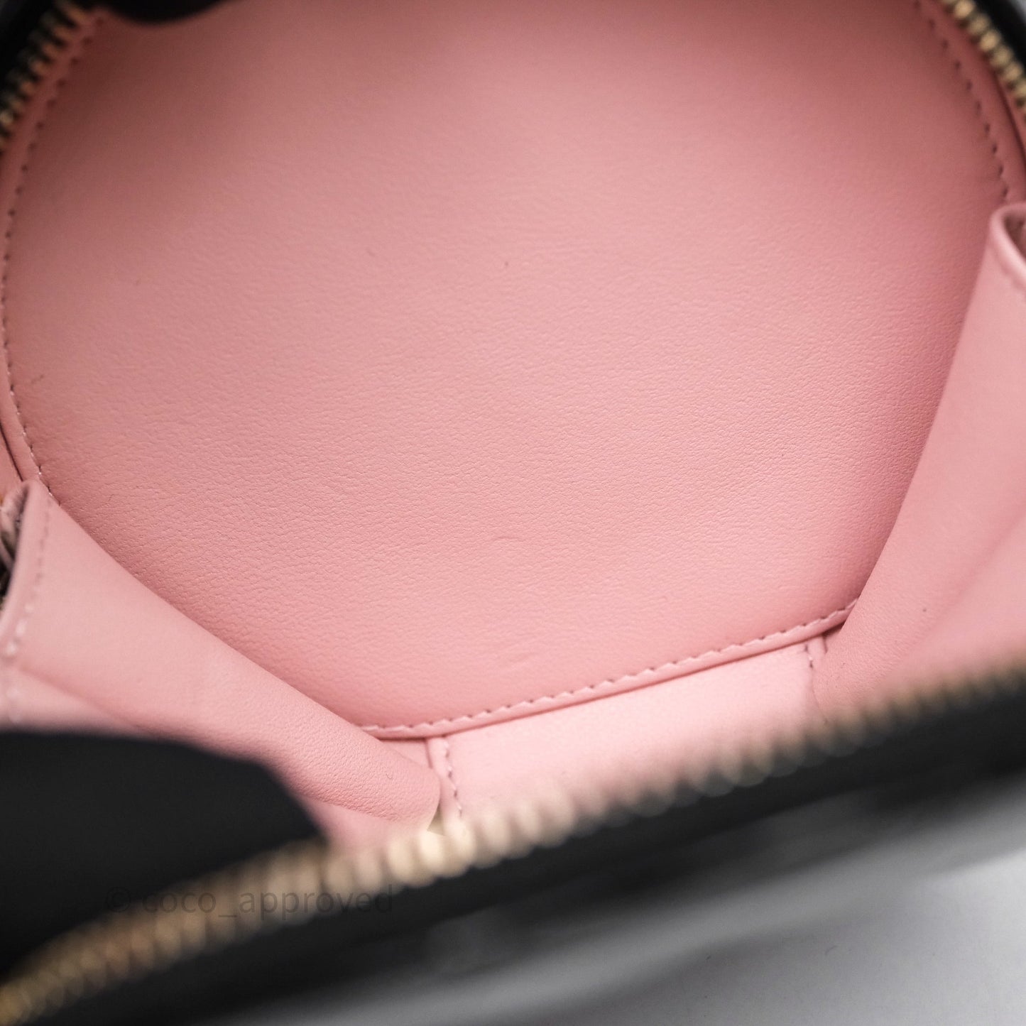 Chanel Mini Round Vanity Bag Handle With Care Black Glazed Lambskin Gold Hardware