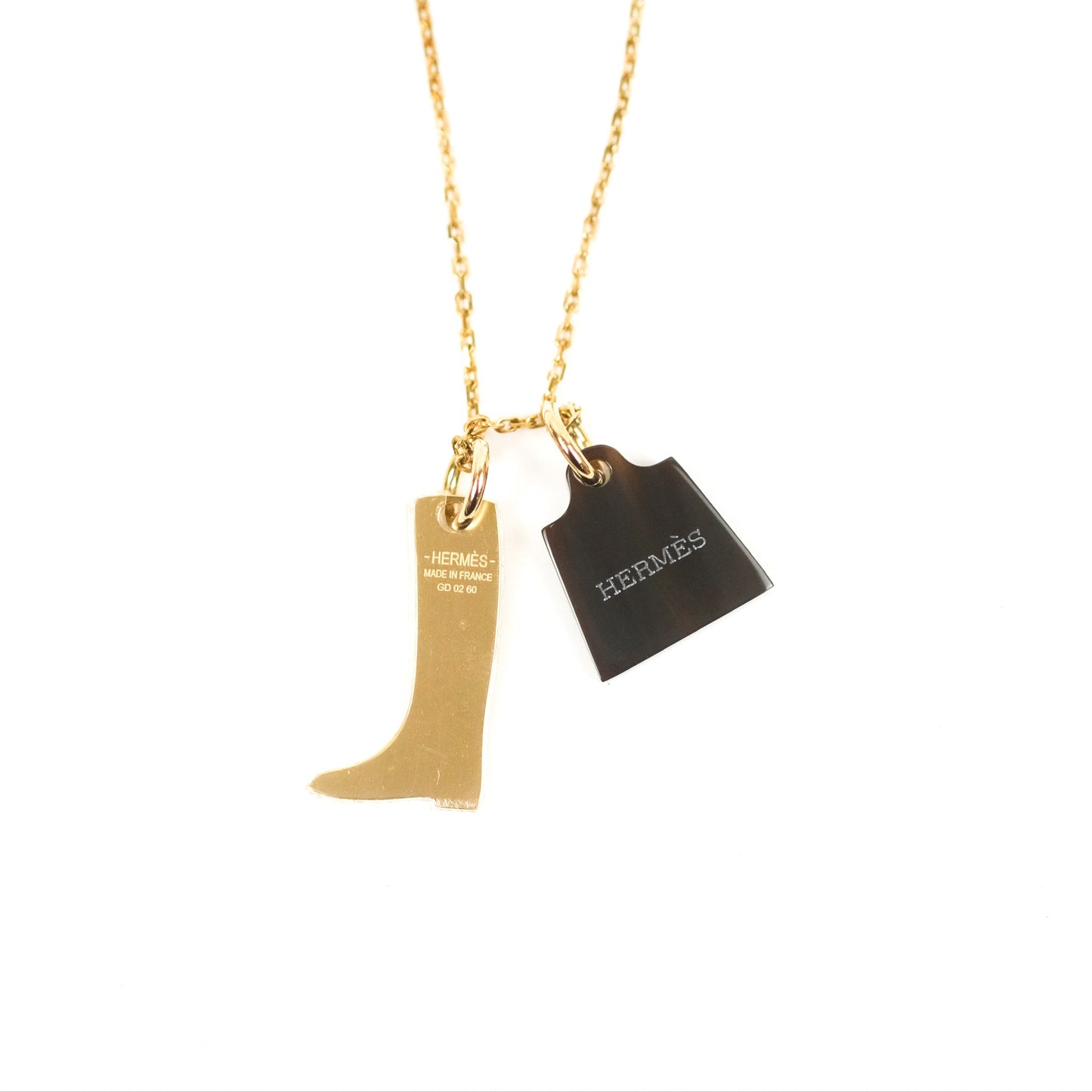 Hermes Amulette Maroquinier PM Pendant Necklace Gold Tone