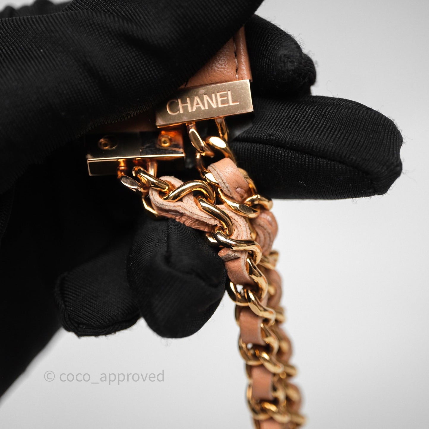 Chanel Quilted Frame Wallet On Chain WOC Beige Lambskin Rose Gold Hardware