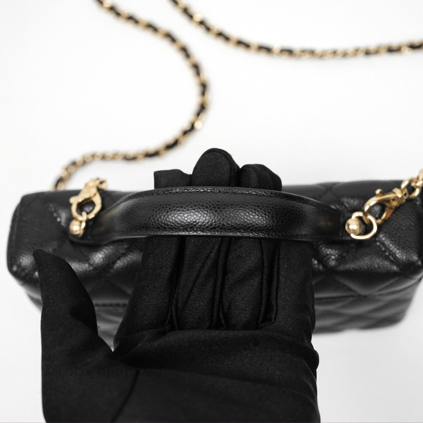 Chanel Top Handle Long Vanity with Chain Black Caviar Gold Hardware