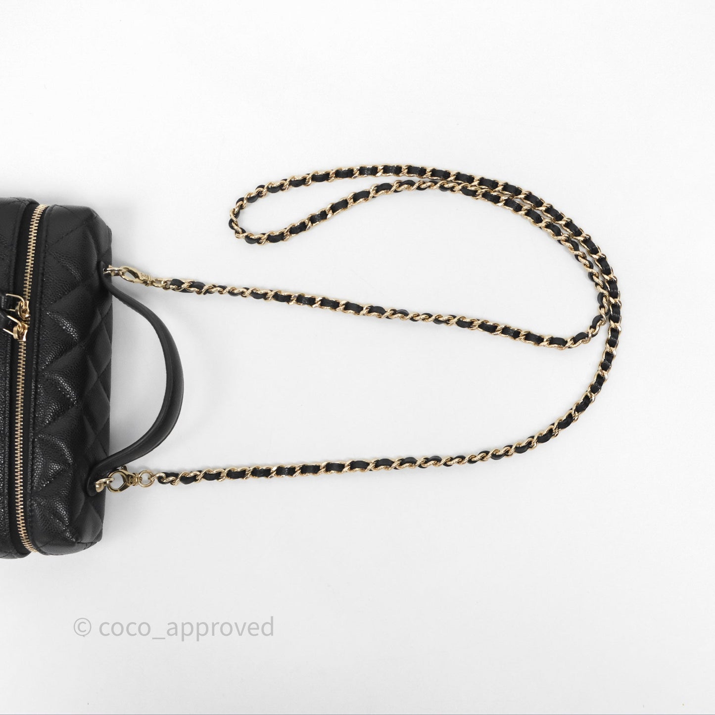 Chanel Top Handle Long Vanity with Chain Black Caviar Gold Hardware