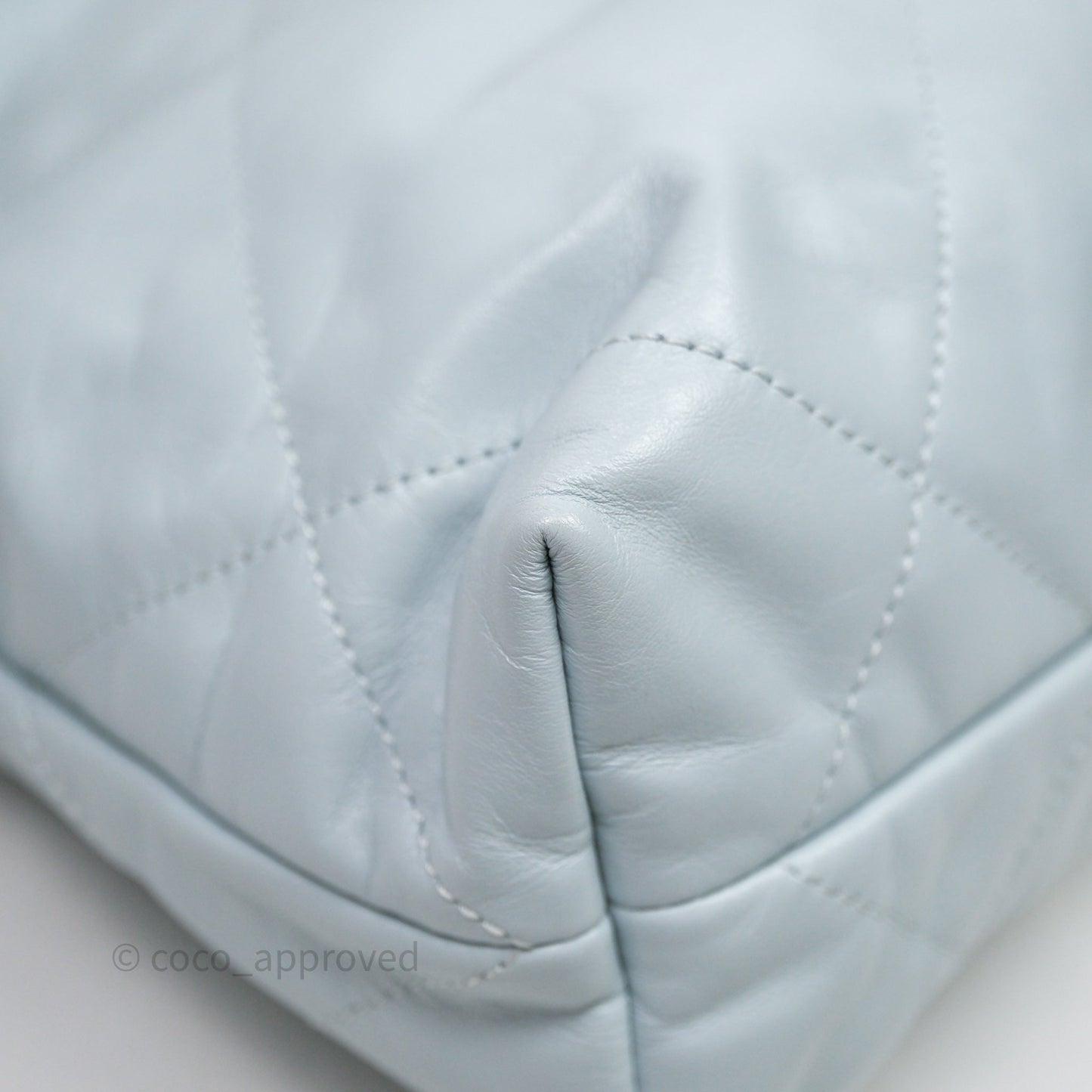 Chanel 22 Small Light Blue Shiny Calfskin Aged Gold Hardware