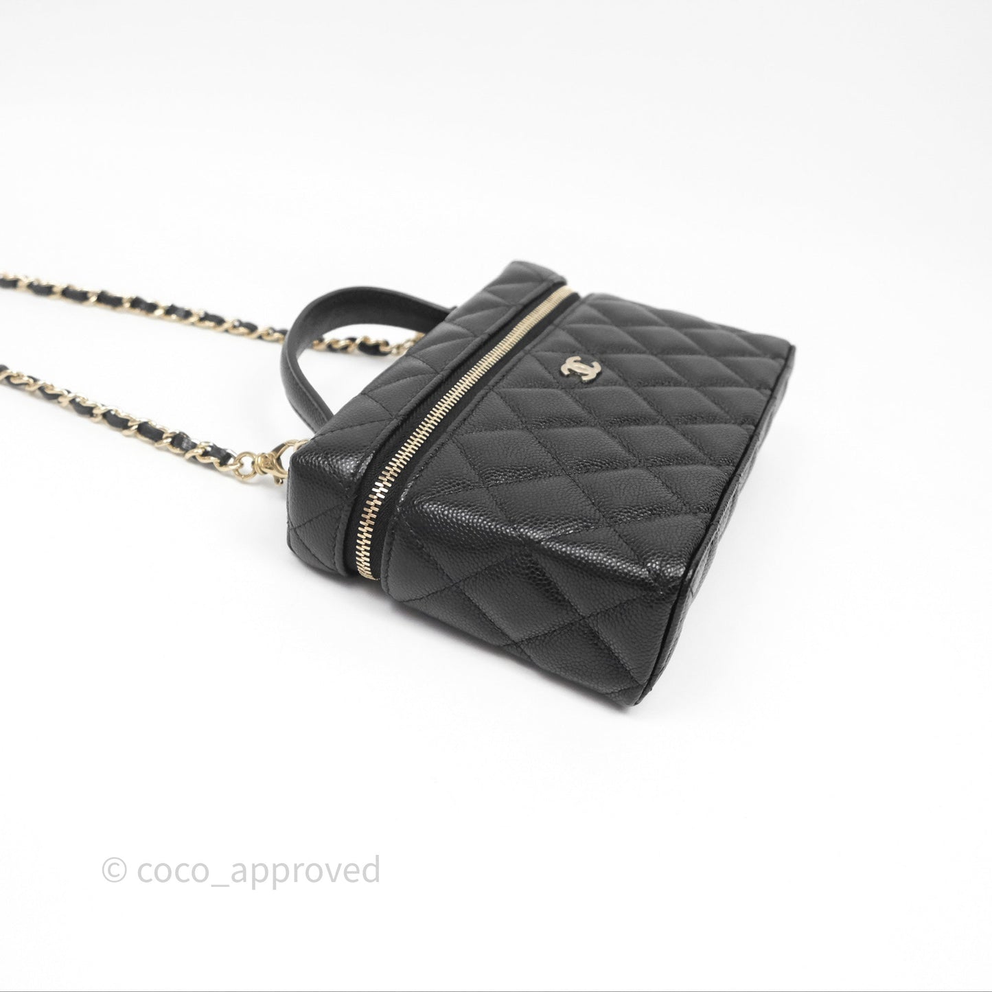 Chanel Top Handle Long Vanity with Chain Black Caviar Gold Hardware