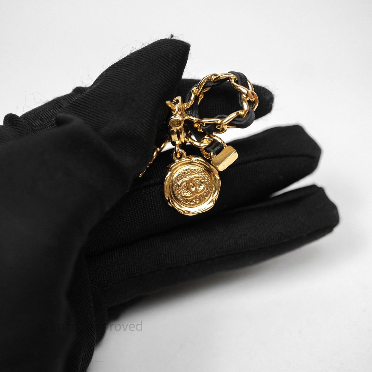 Chanel Lambskin Chain Bow Brooch Black Gold Tone 22A