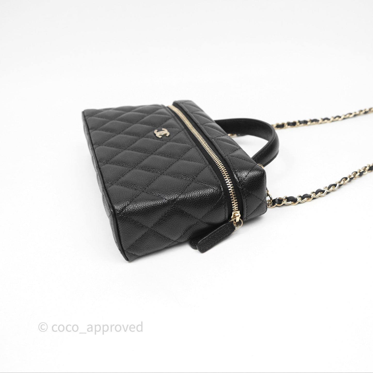 Chanel Top Handle Long Vanity with Chain Black Caviar Gold Hardware