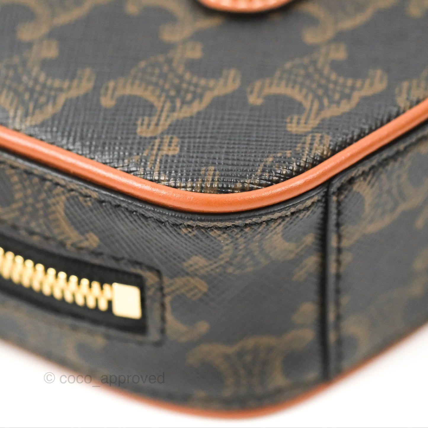 Celine Mini Bowling Bag Triomphe Canvas Tan Calfskin