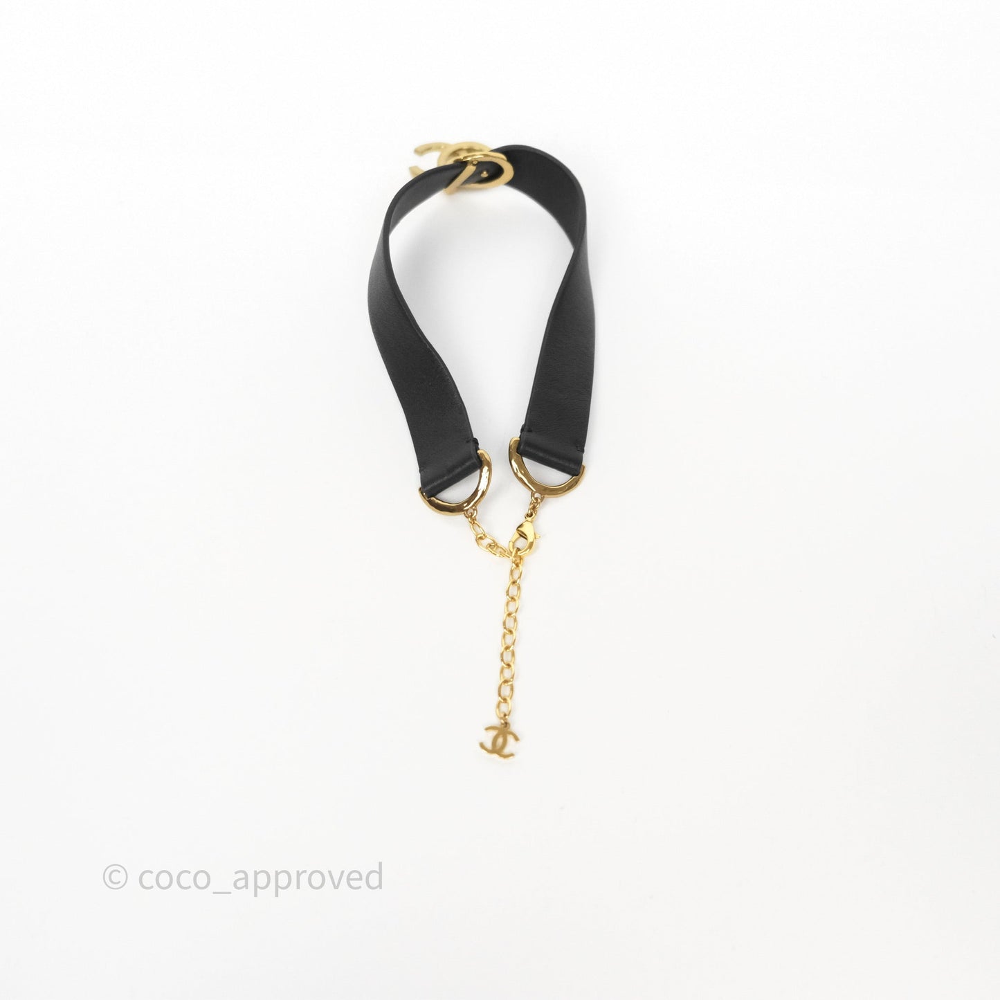 Chanel Gold CC Pendant Leather Choker 22S
