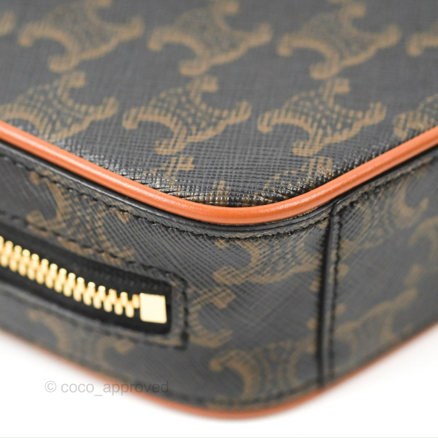 Celine Mini Bowling Bag Triomphe Canvas Tan Calfskin
