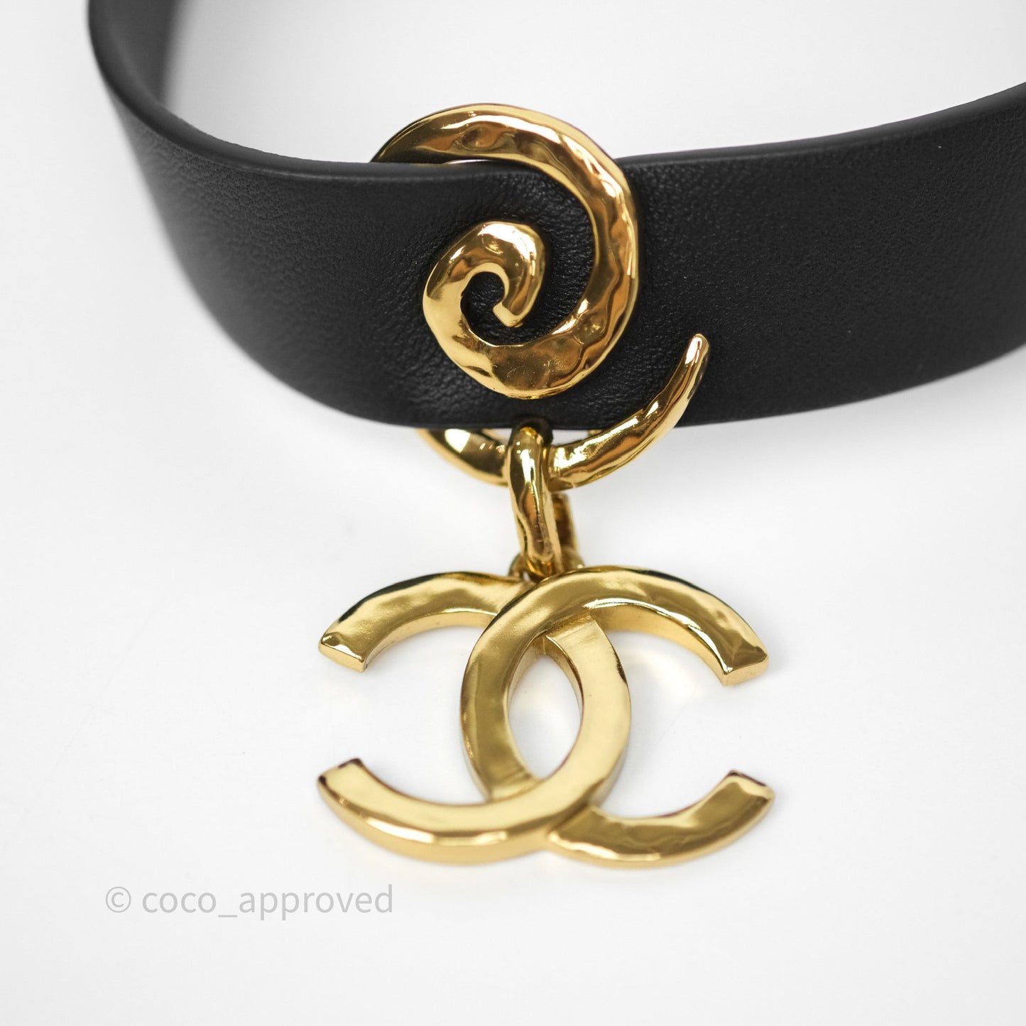 Chanel Gold CC Pendant Leather Choker 22S