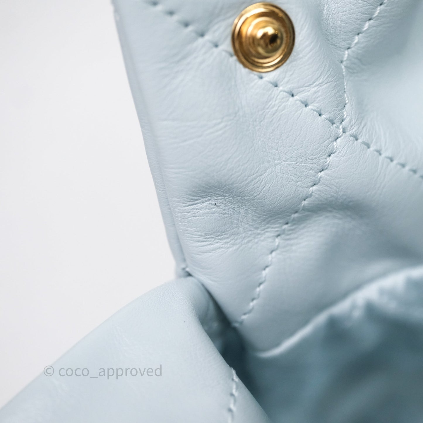 Chanel 22 Small Light Blue Shiny Calfskin Aged Gold Hardware