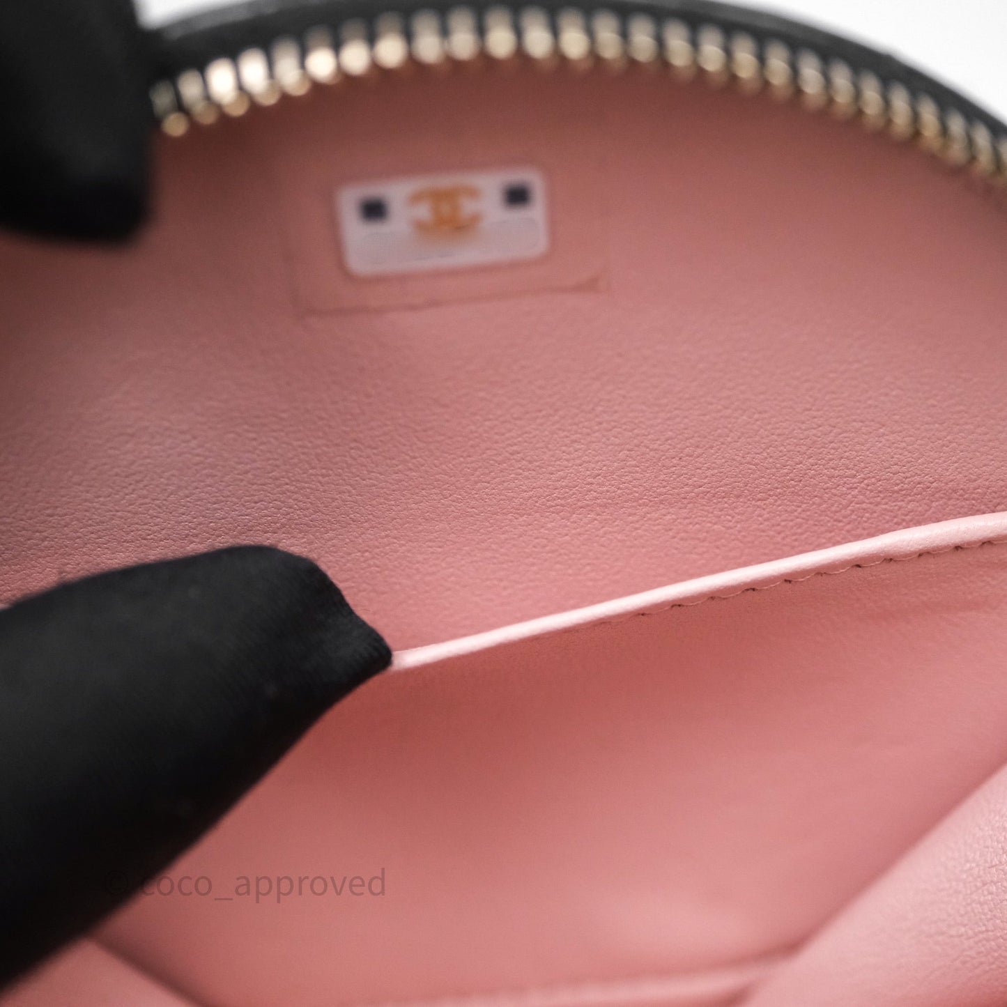 Chanel Mini Round Vanity Bag Handle With Care Black Glazed Lambskin Gold Hardware