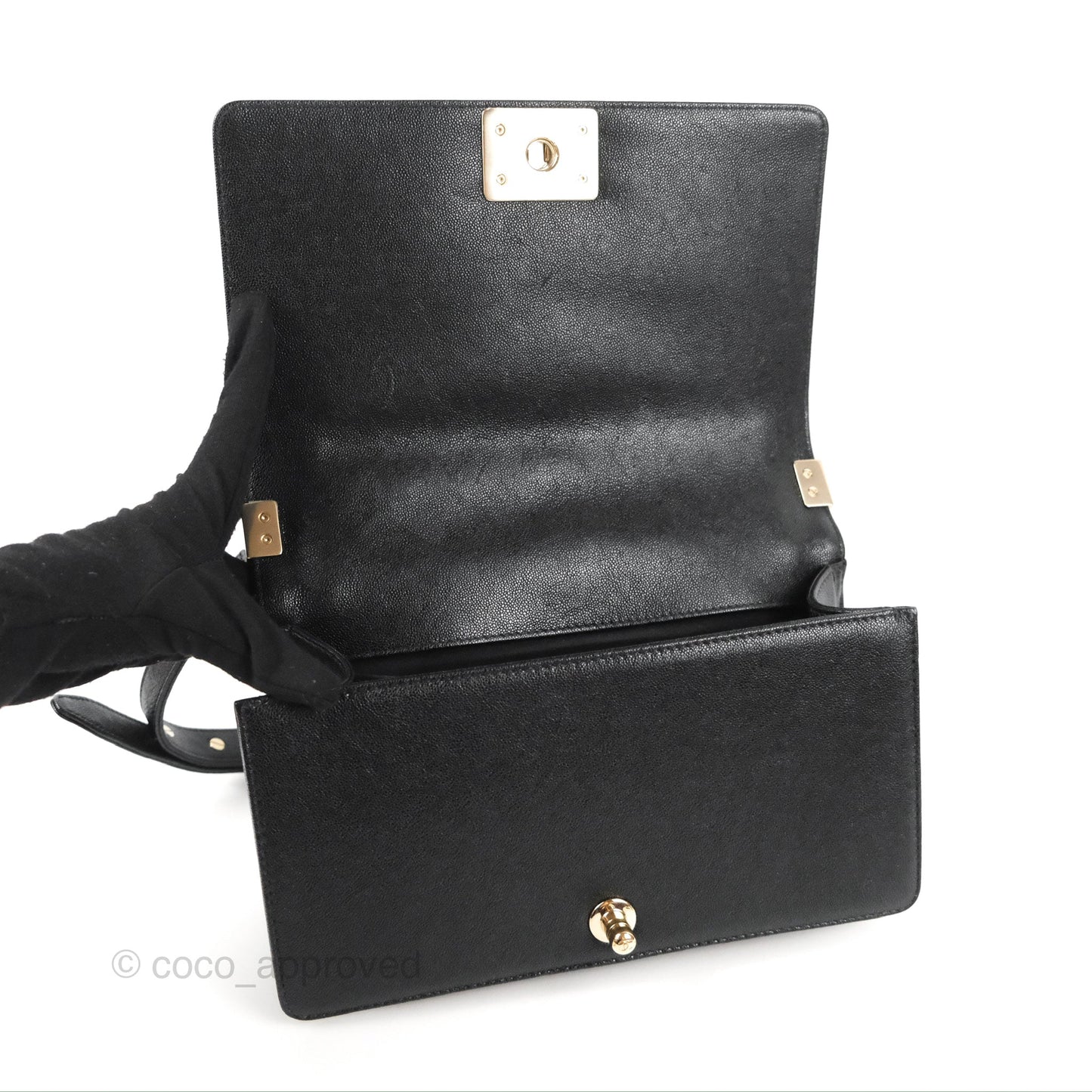 Chanel Medium Boy Chevron Black Caviar Gold Hardware