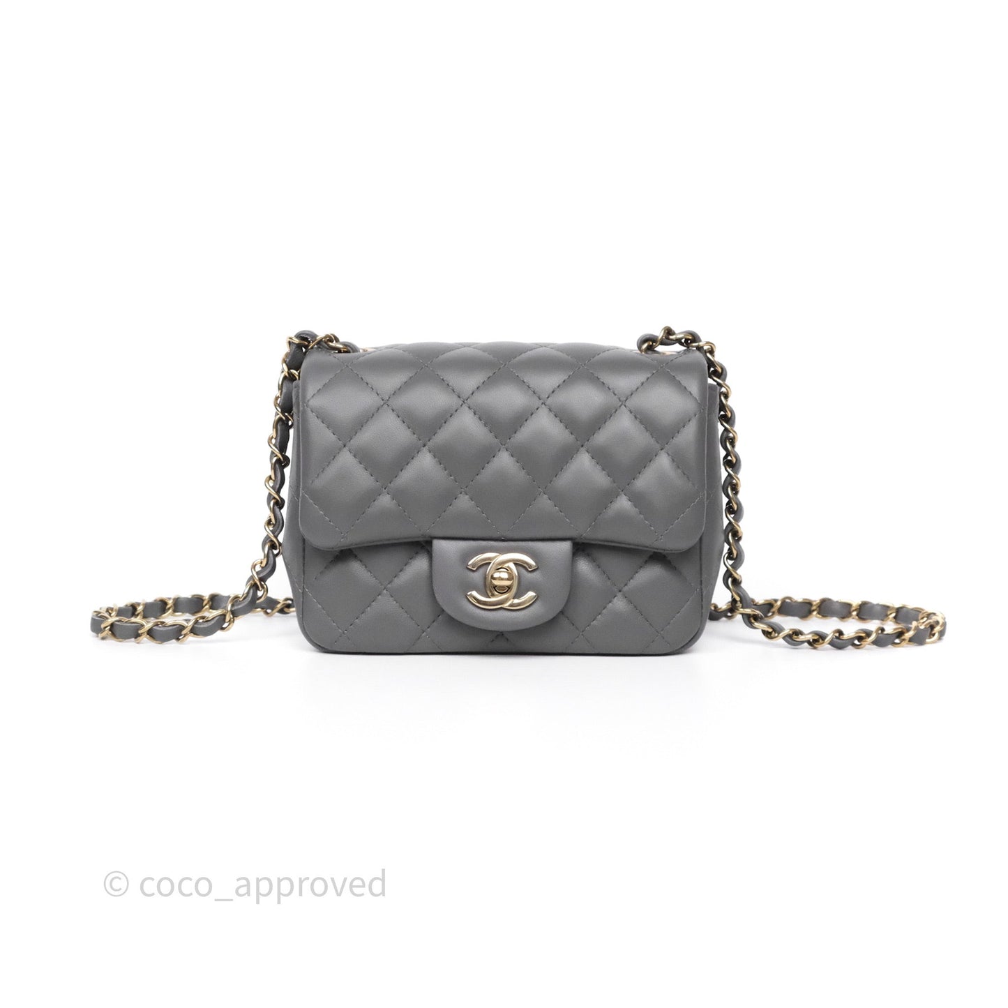 Chanel Mini Square Grey Lambskin Gold Hardware