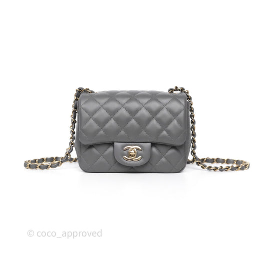 Chanel Mini Square Grey Lambskin Gold Hardware