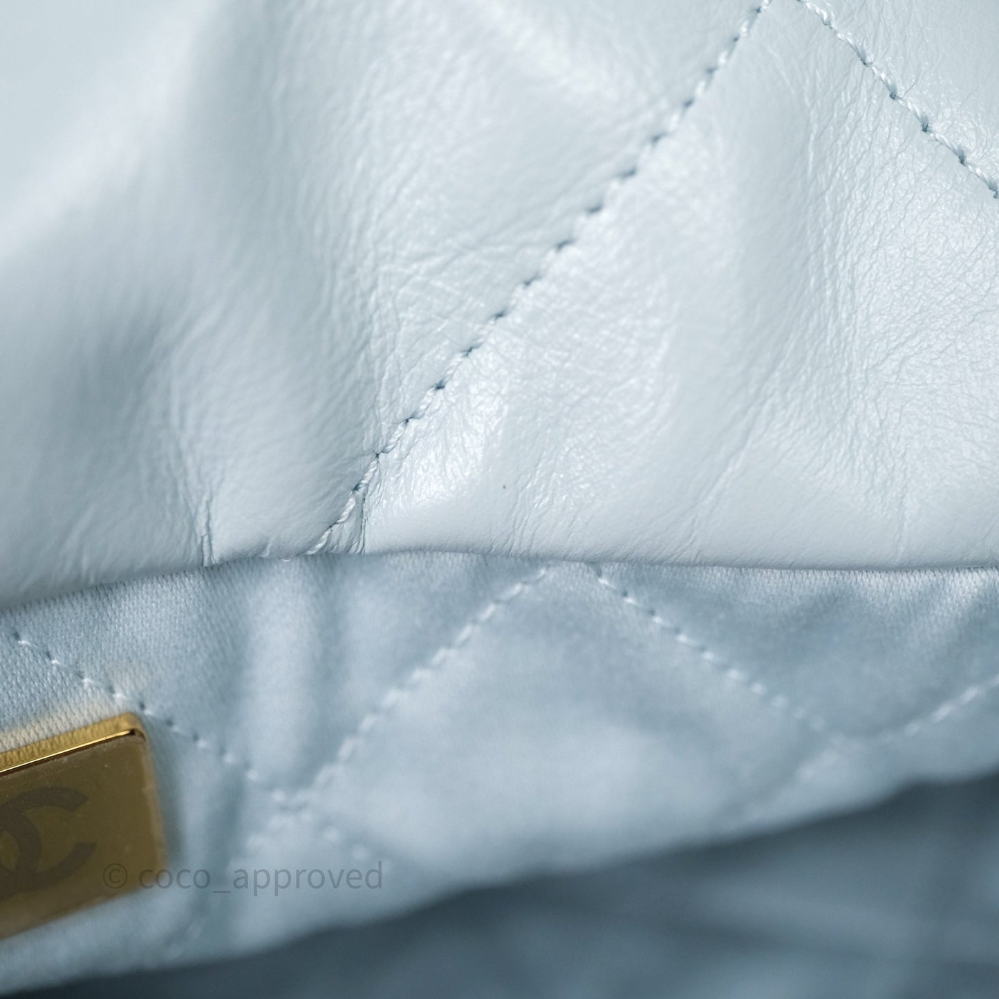 Chanel 22 Small Light Blue Shiny Calfskin Aged Gold Hardware