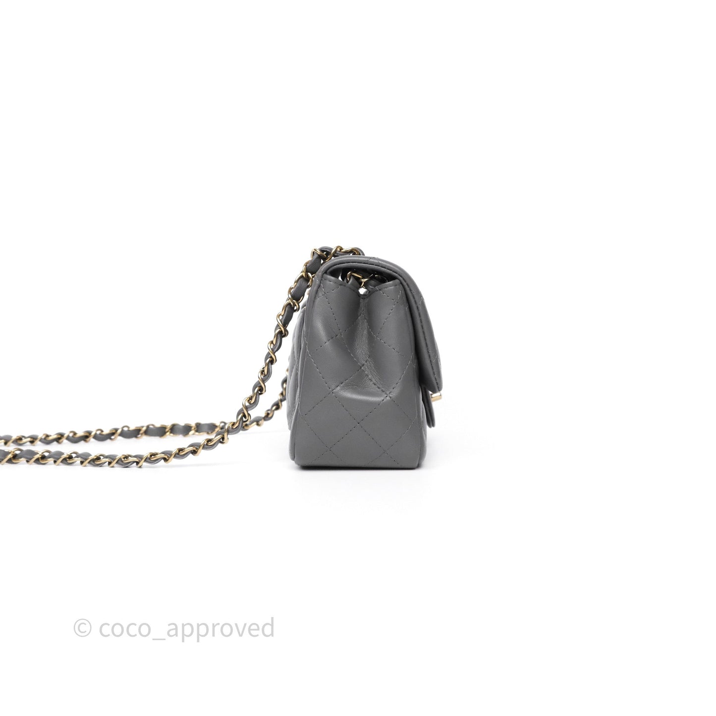Chanel Mini Square Grey Lambskin Gold Hardware