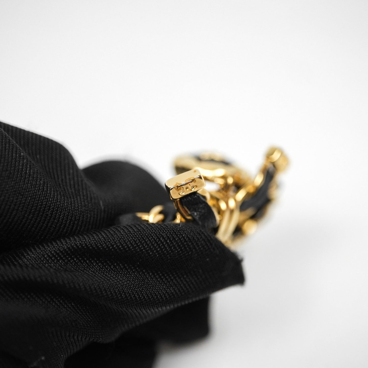 Chanel Lambskin Chain Bow Brooch Black Gold Tone 22A