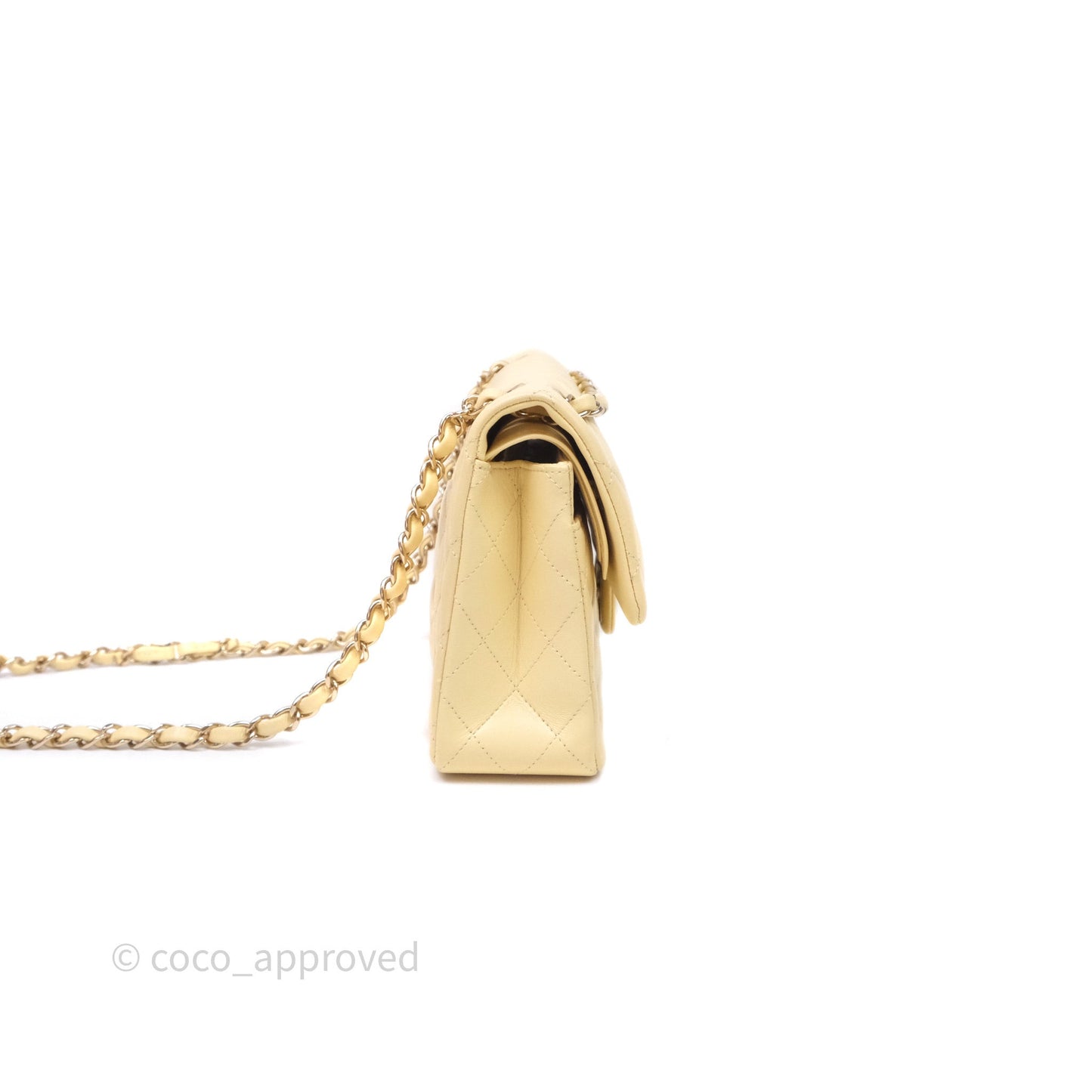 Chanel Small Classic Flap Quilted Yellow Lambskin Gold Hardware