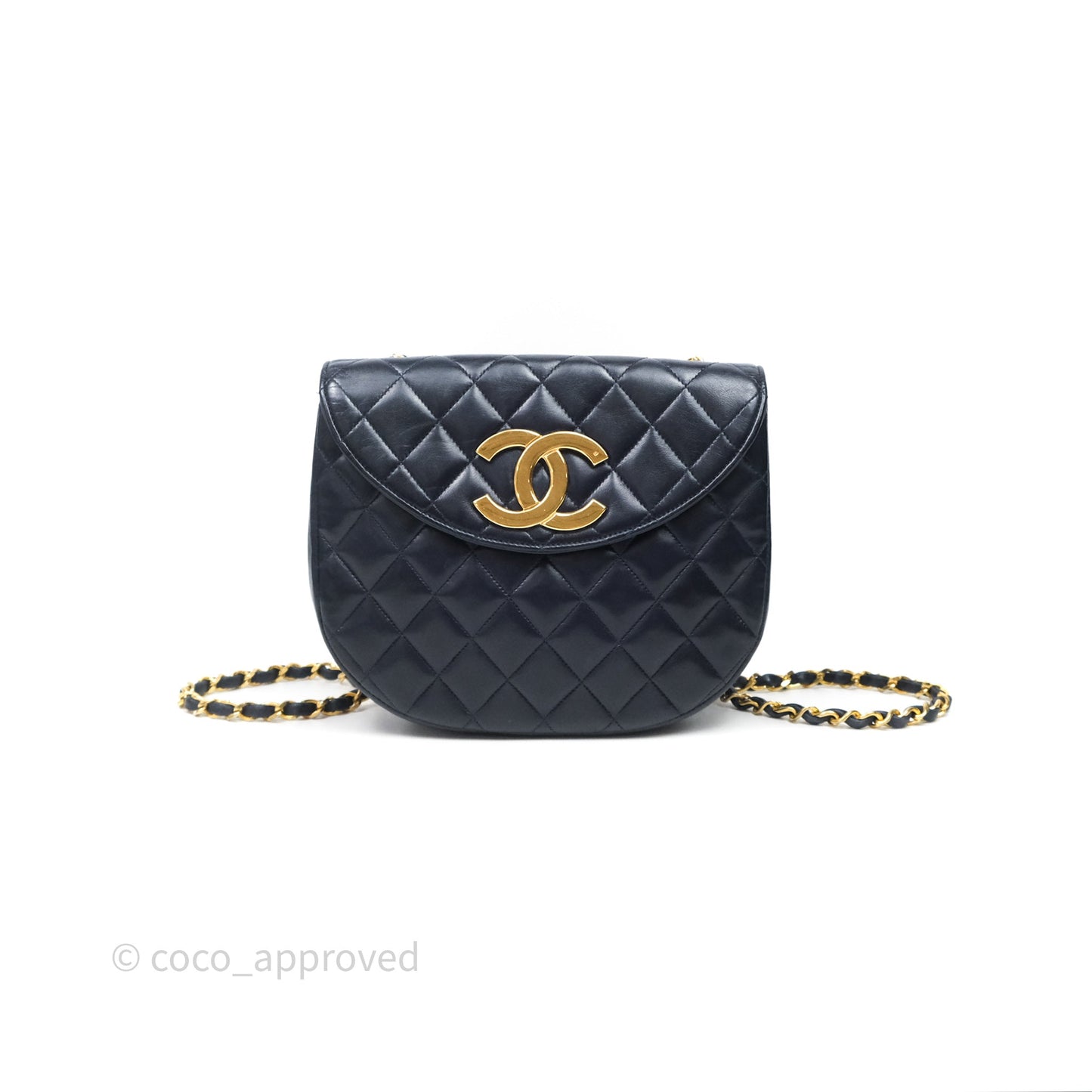 Chanel Vintage Flap Bag Quilted Navy Lambskin Gold Hardware