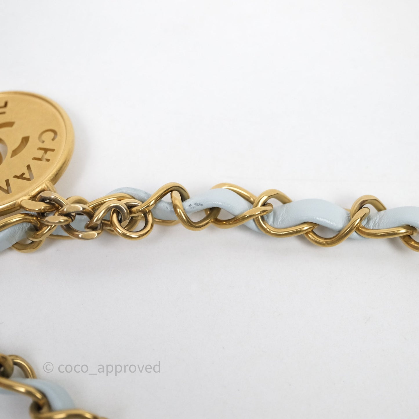 Chanel 22 Small Light Blue Shiny Calfskin Aged Gold Hardware