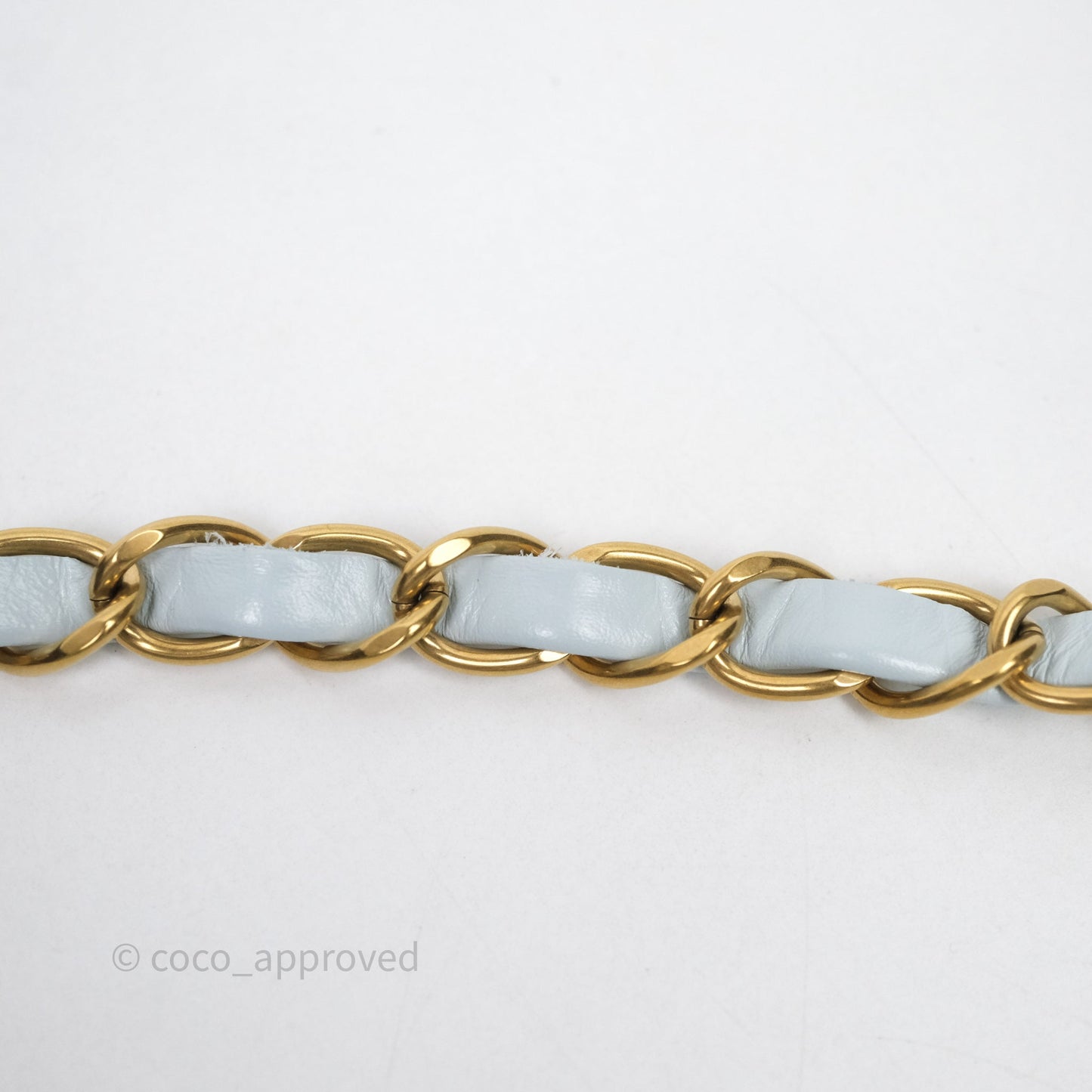Chanel 22 Small Light Blue Shiny Calfskin Aged Gold Hardware