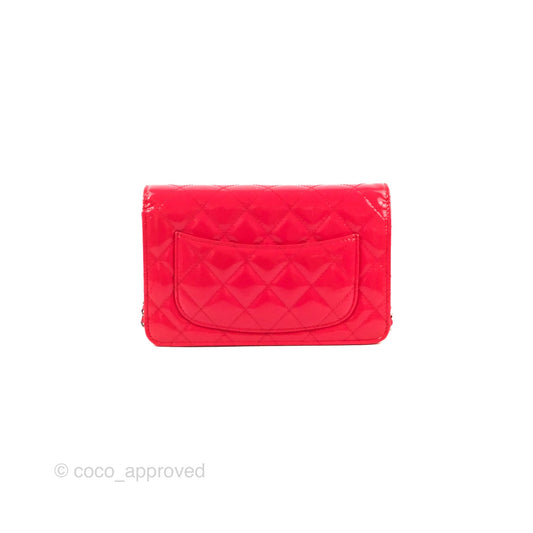 Chanel Quilted Classic Wallet on Chain WOC Pink Patent Silver Hardware